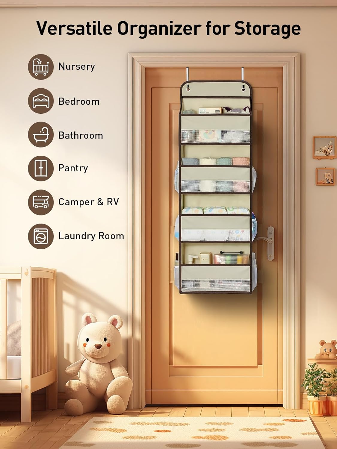 Yecaye Hanging Over the Door Organizer 1 Pack, 35.2lbs Load Toy Stuffed Animal Storage, Swing-proof
