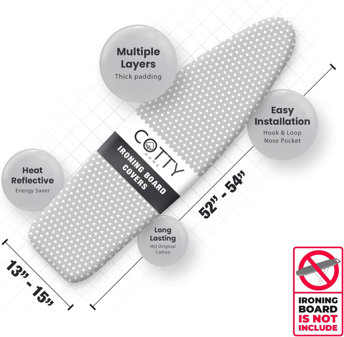 Extra Thick Ironing Board Covers with Pad Standard Size 15x54, Heat Reflective Full Scorch