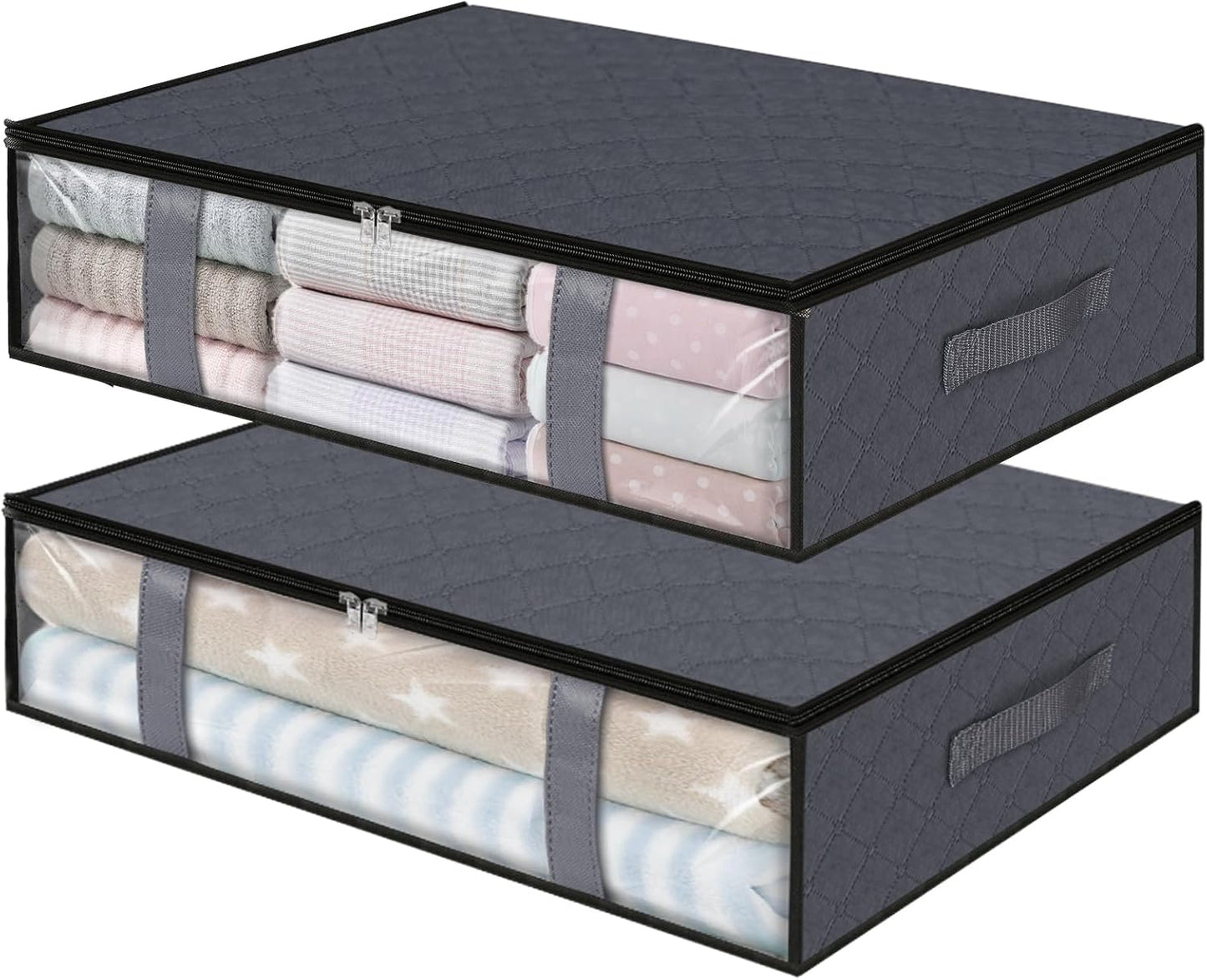 StorageRight Under Bed Storage Bins, 2-Pack 40L Foldable Fabric Storage Bags with Transparent