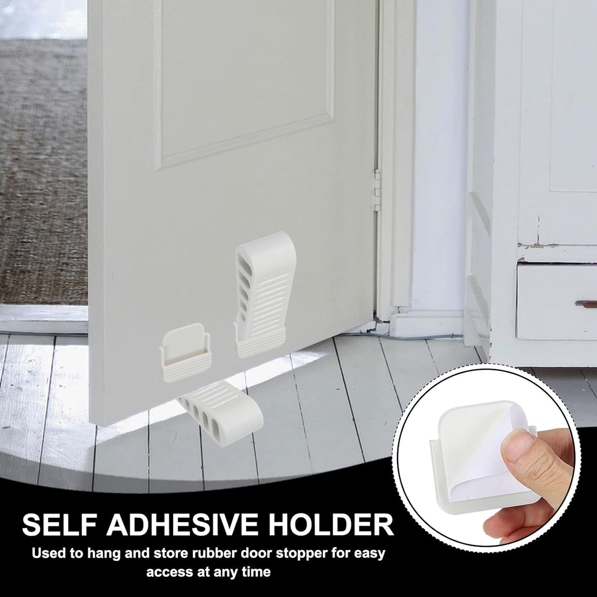 PATIKIL Rubber Door Stoppers for Bottom of Door, Door Wedge Stopper with Holder Sturdy Stackable