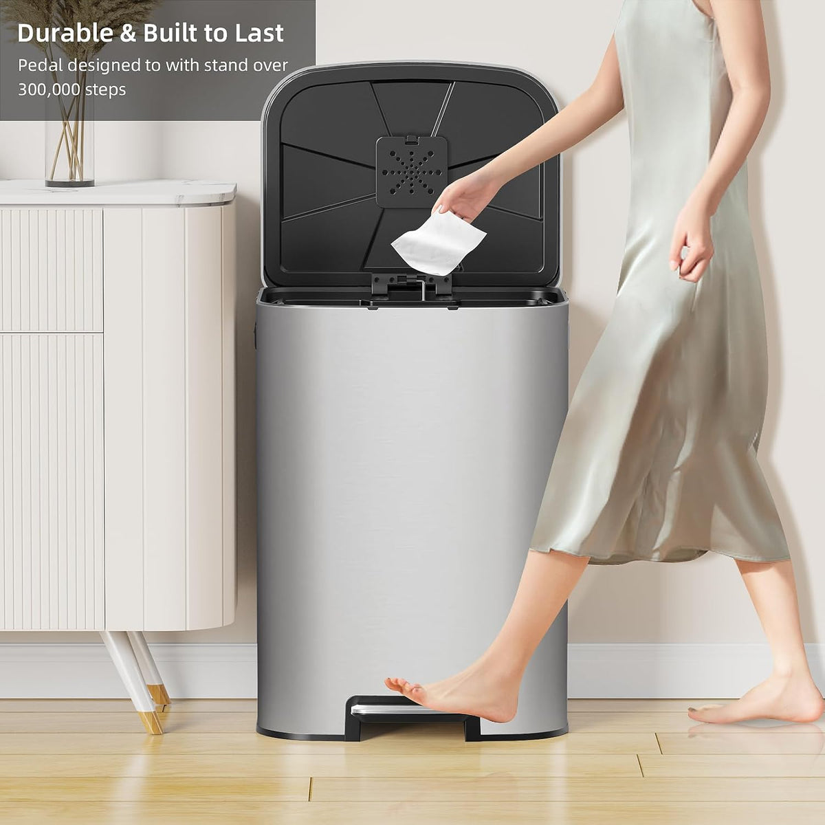 KUK 16 Gallon Kitchen Trash Can with Lid, Heavy Duty Hands-Free Stainless Steel Commercial Step