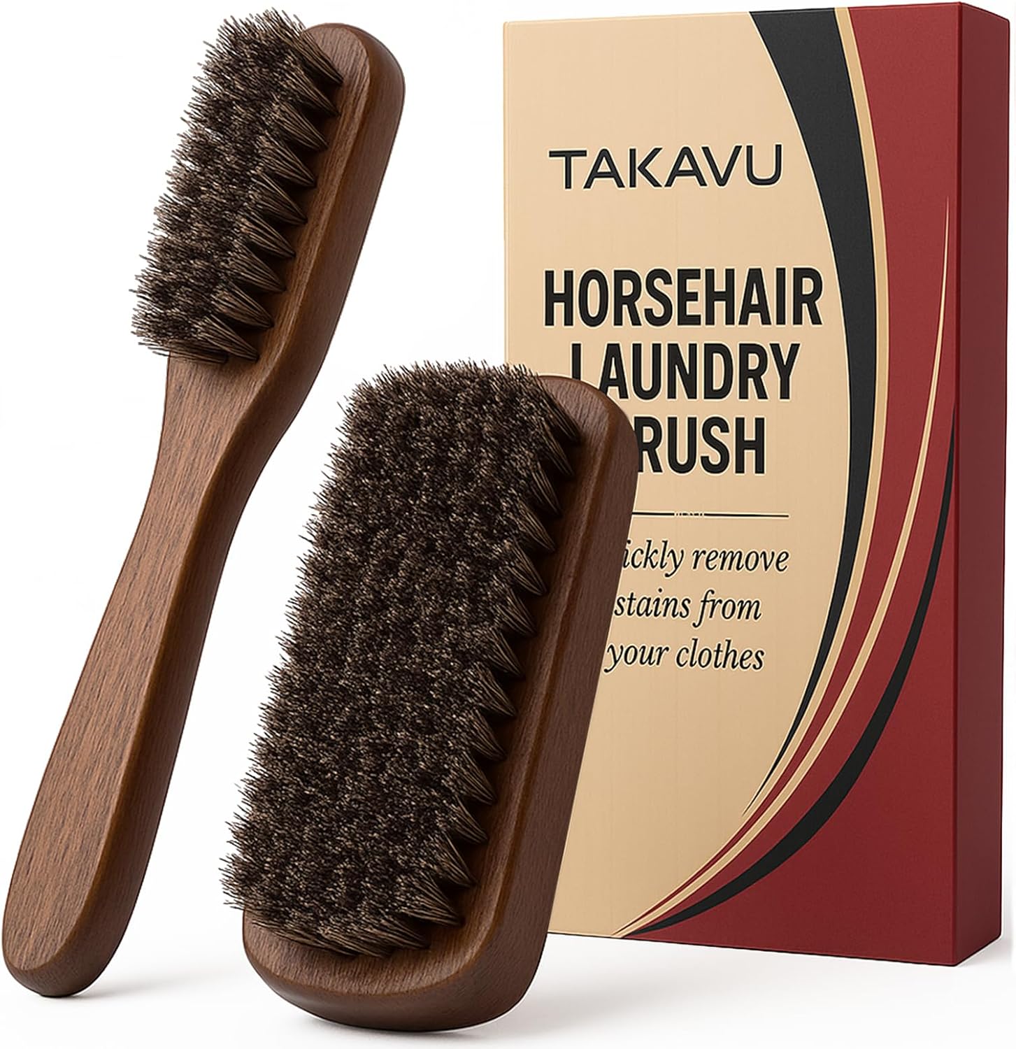 Horsehair Laundry Stain Brushes Set 2pcs by TAKAVU, Natural Soft Bristle for Scrubbing Out Tough