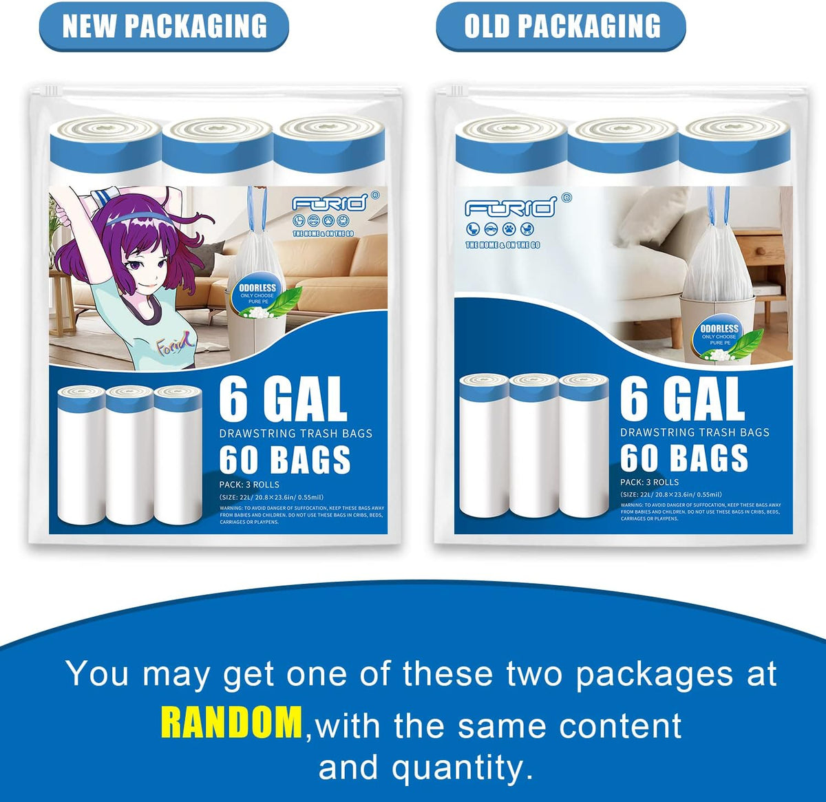 FORID Small Drawstring Trash Bags - 6 Gallon Plastic Trash Bags Heavy Duty White Trash Can Liners
