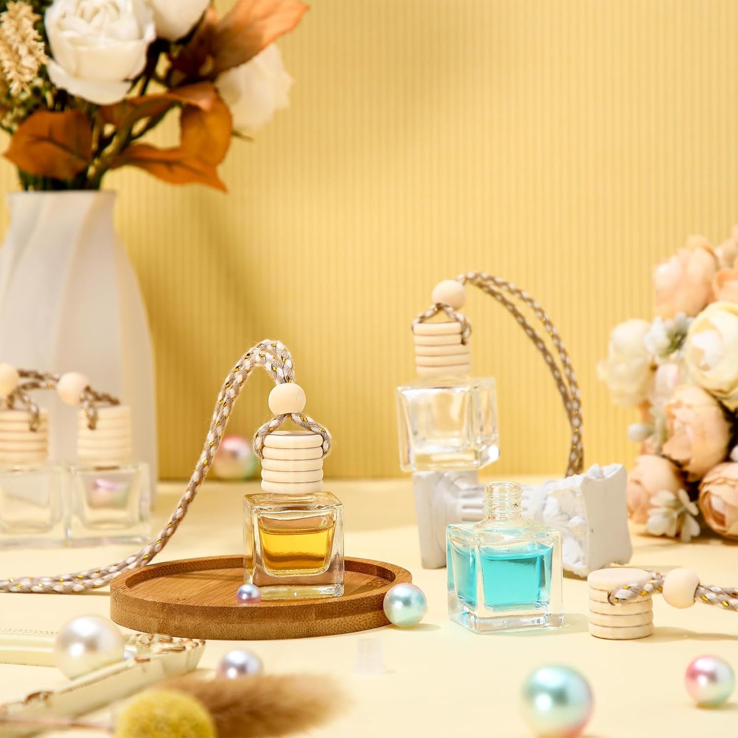 BBTO 50 Pcs Hanging Car Air Freshener Car Diffuser Bottles Empty Glass Perfume Bottle Freshener