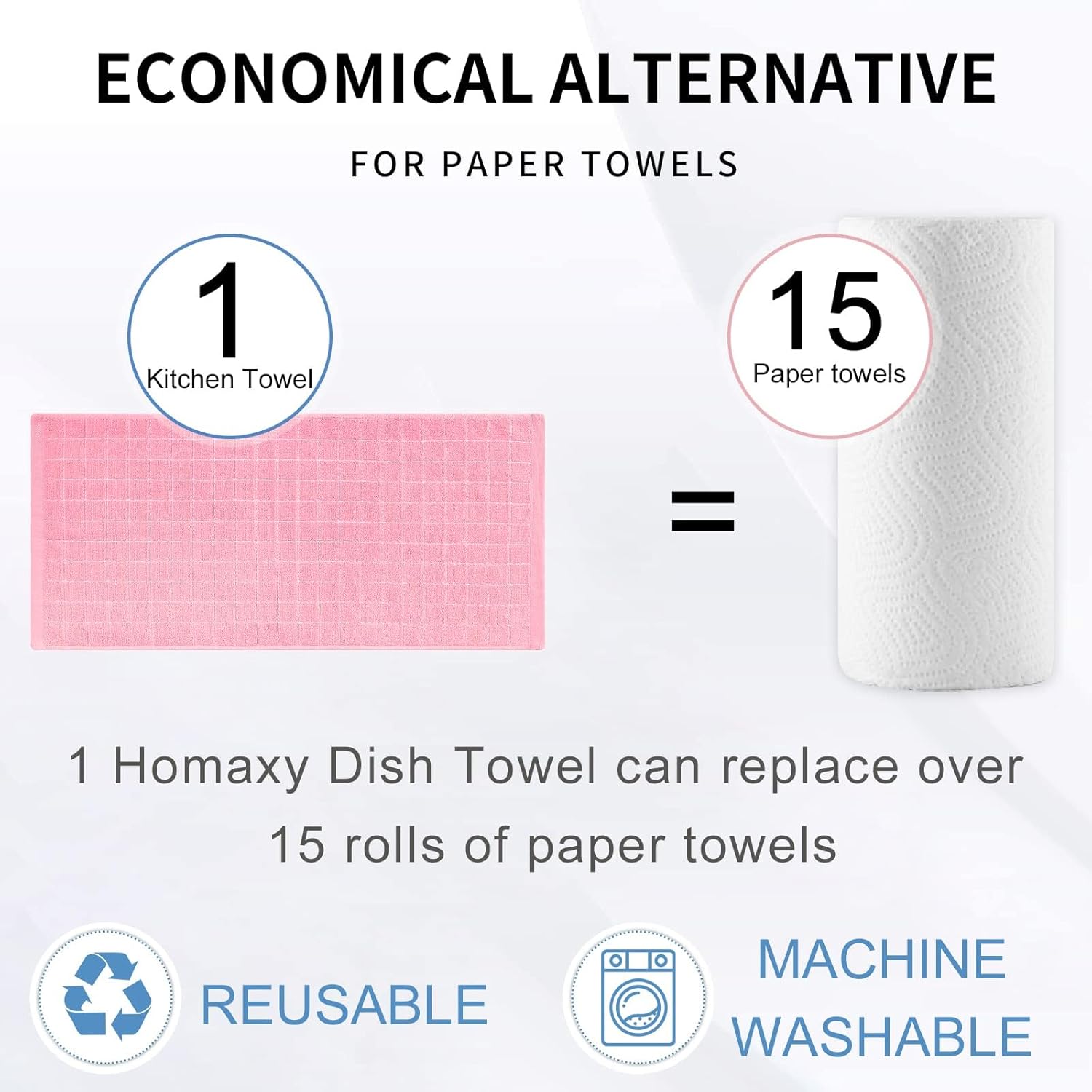 Homaxy 100% Cotton Terry Kitchen Towels(Pink, 13 x 28 inches), Checkered Designed, Soft and Super