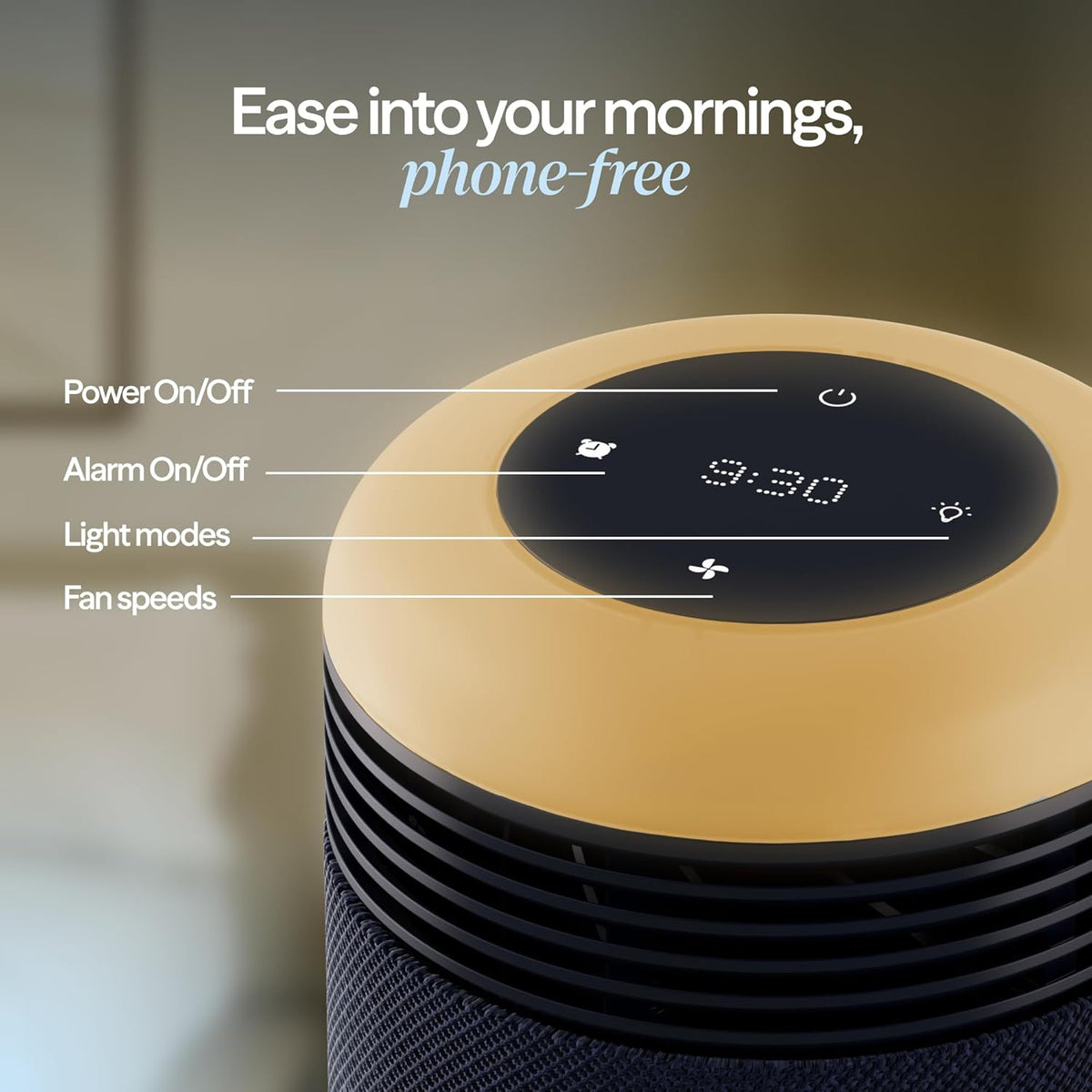 BLUEAIR Purifier for Bedroom - Mini Restful - Sunrise Clock with HEPASilent Filtration and Wake Up