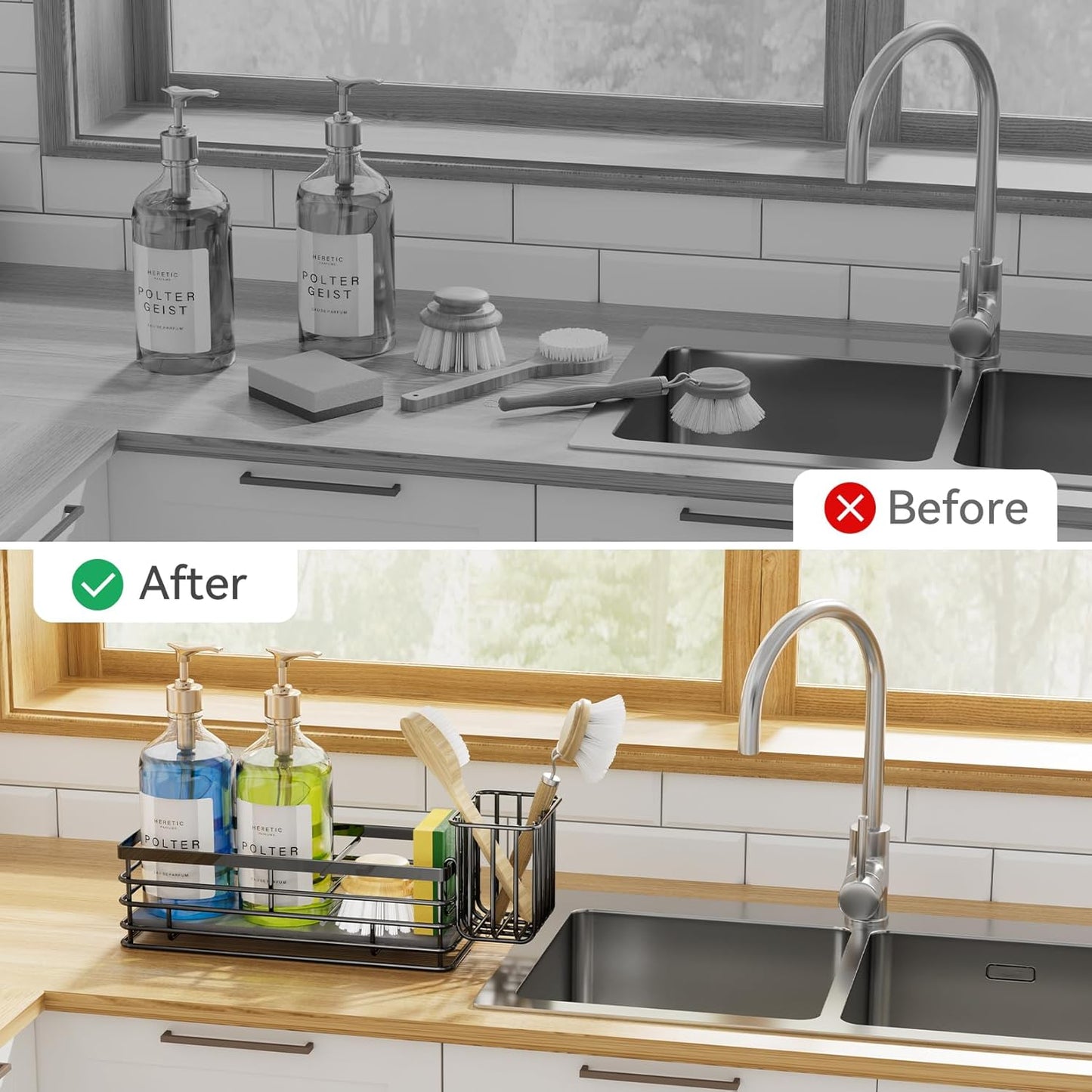 Yofidra Sponge Holder for Kitchen Organizer: Sink Caddy with Instant Drying Stone, Metal Stainless