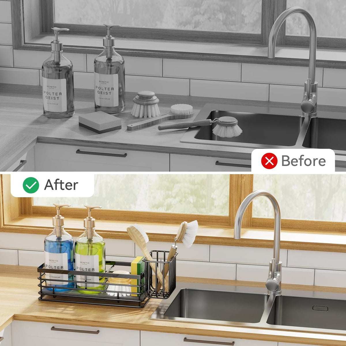 Yofidra Sponge Holder for Kitchen Organizer: Sink Caddy with Instant Drying Stone, Metal Stainless