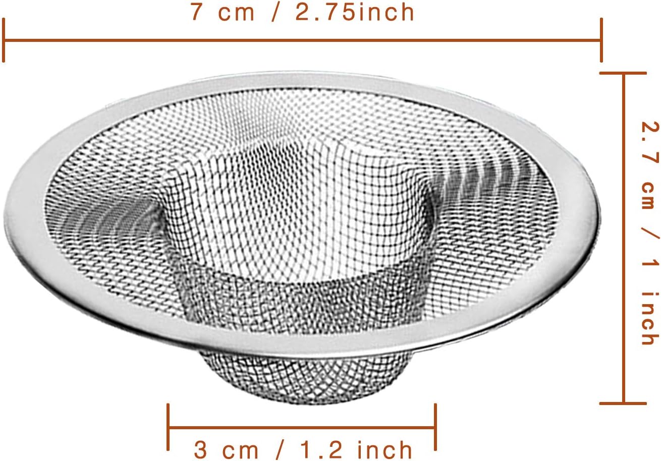 2pcs Heavy Duty Stainless Steel Slop Basket Filter Trap, 2.75" Top / 1" Mesh Metal Sink Strainer