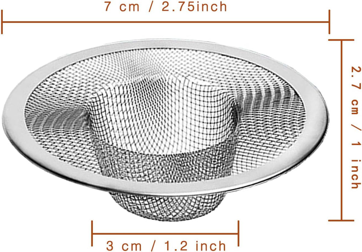 2pcs Heavy Duty Stainless Steel Slop Basket Filter Trap, 2.75" Top / 1" Mesh Metal Sink Strainer
