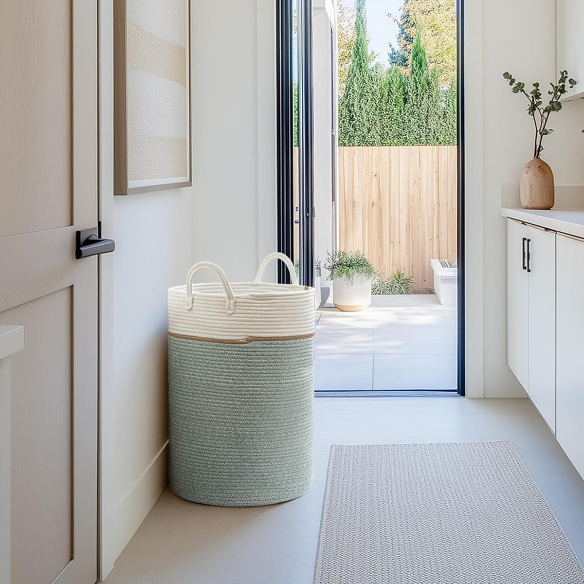 LA JOLIE MUSE Woven Basket Rope Storage Baskets - Tall Cotton Basket, Laundry Basket for Blanket