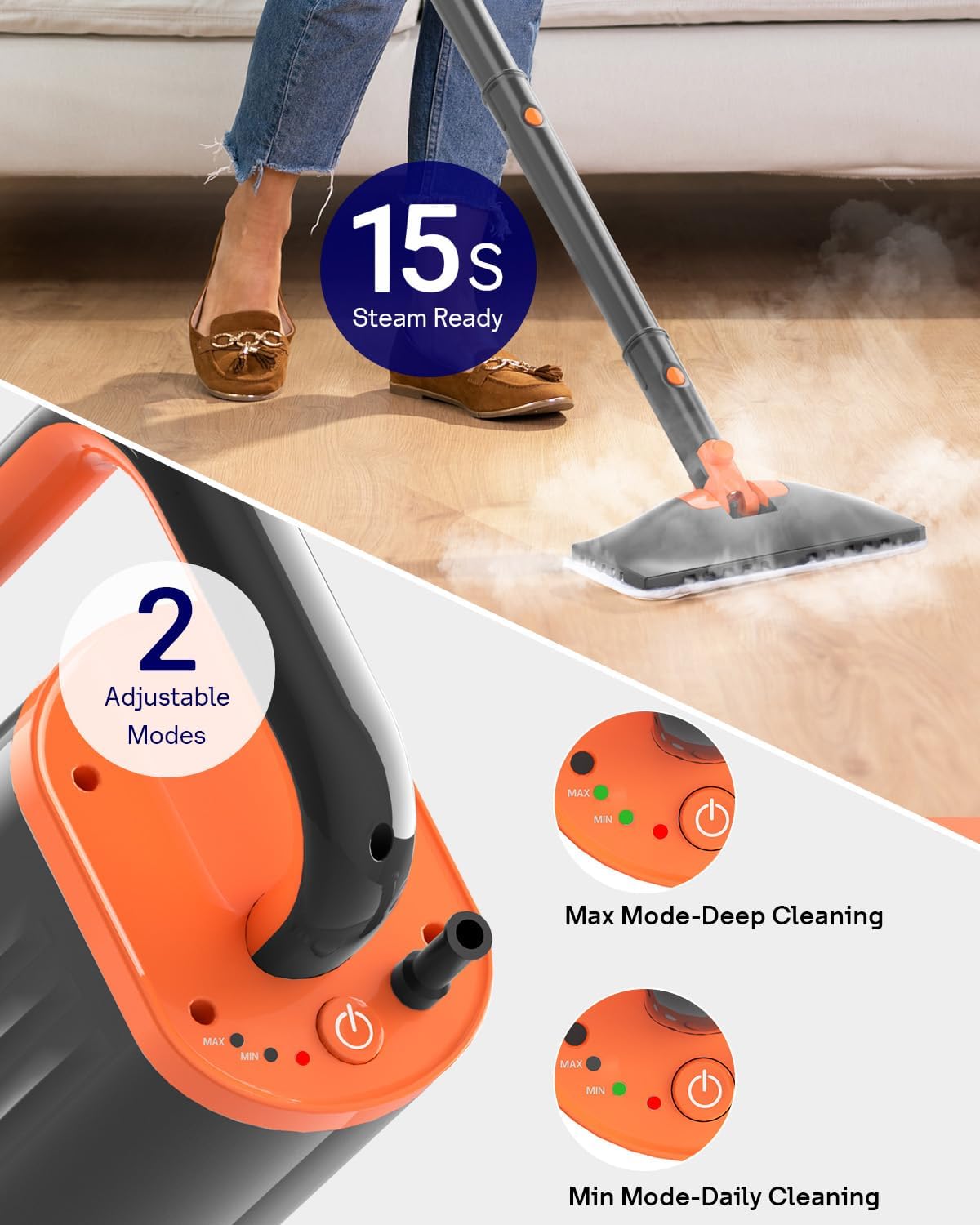 Steam Mop Cleaner with Detachable Handheld Steamer, 20 in 1 Wired Steam Cleaner with Multiple