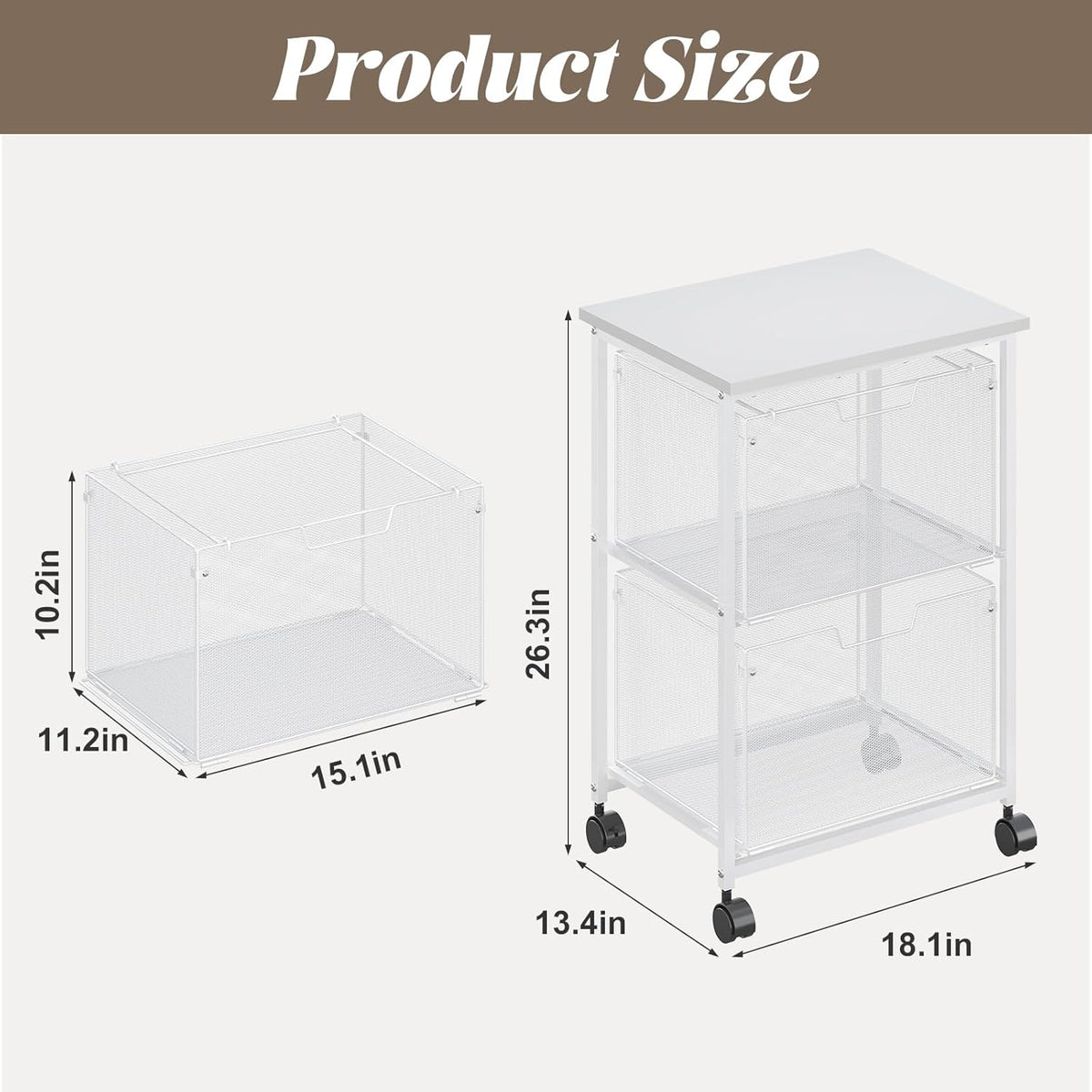 Letter/Legal Rolling File Cabinet, Rolling File Cart with 2 Drawers Filing Cabinet for Home Office