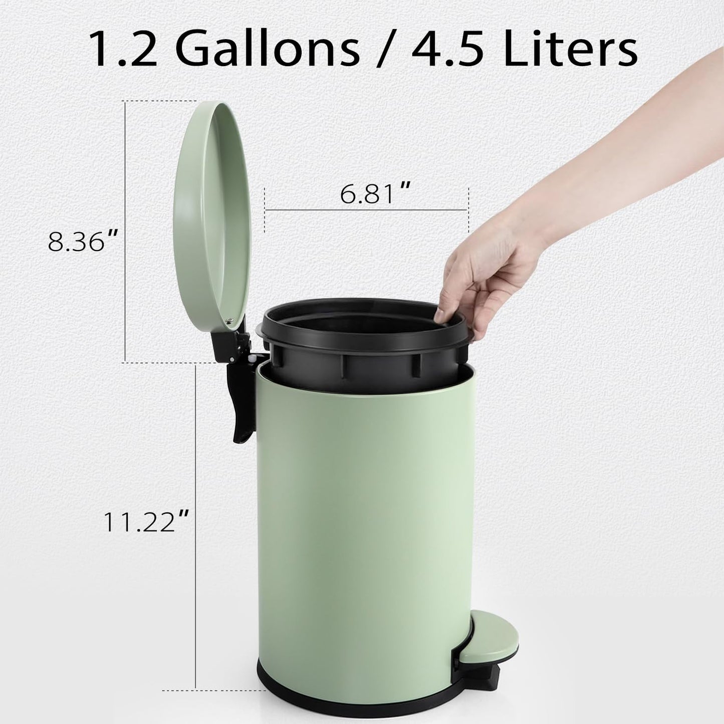 TIPGO Small Trash Can with Lid Soft Close, 4.5 Liters / 1.2 Gallon Bathroom Garbage Can, Mini Step