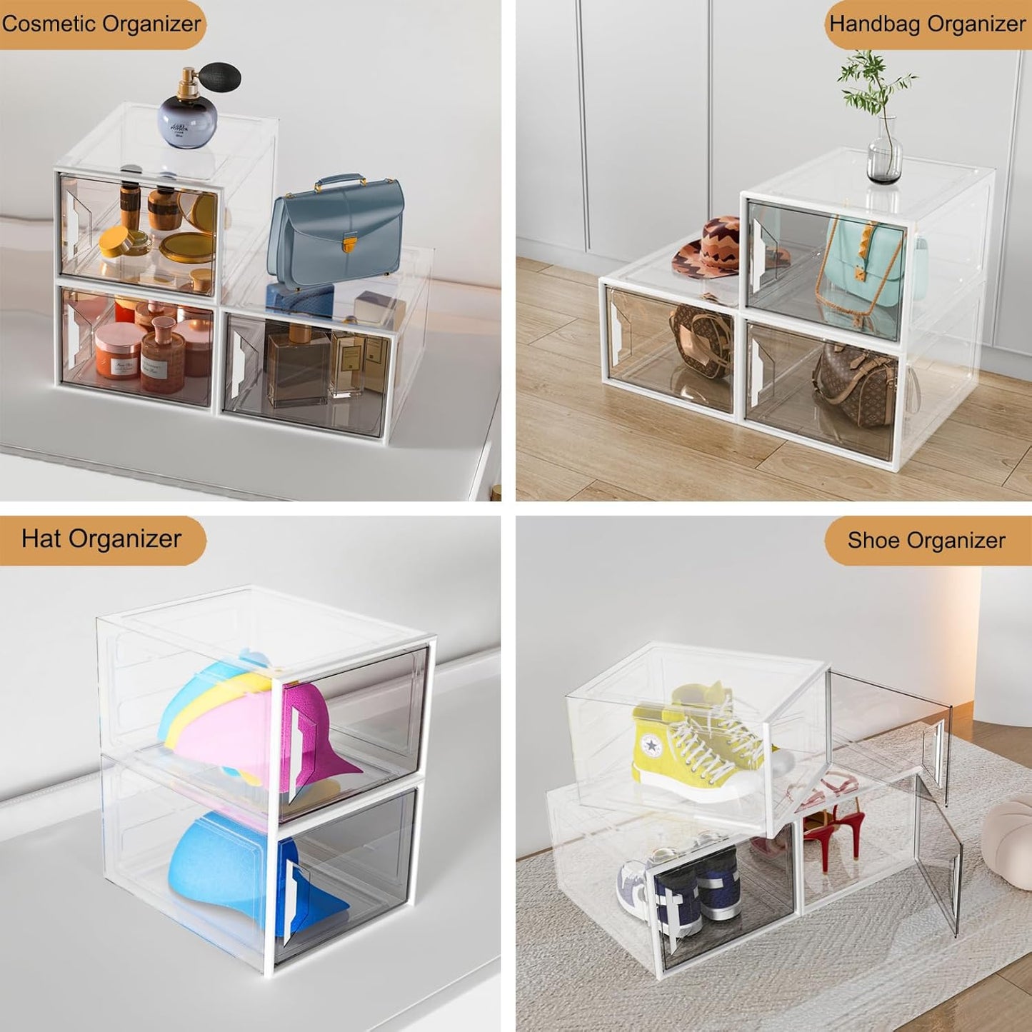 X-Large Stackable Shoe Boxes - Clear Plastic Shoe Storage Boxes with Magnetic Door, Thicken Shoe