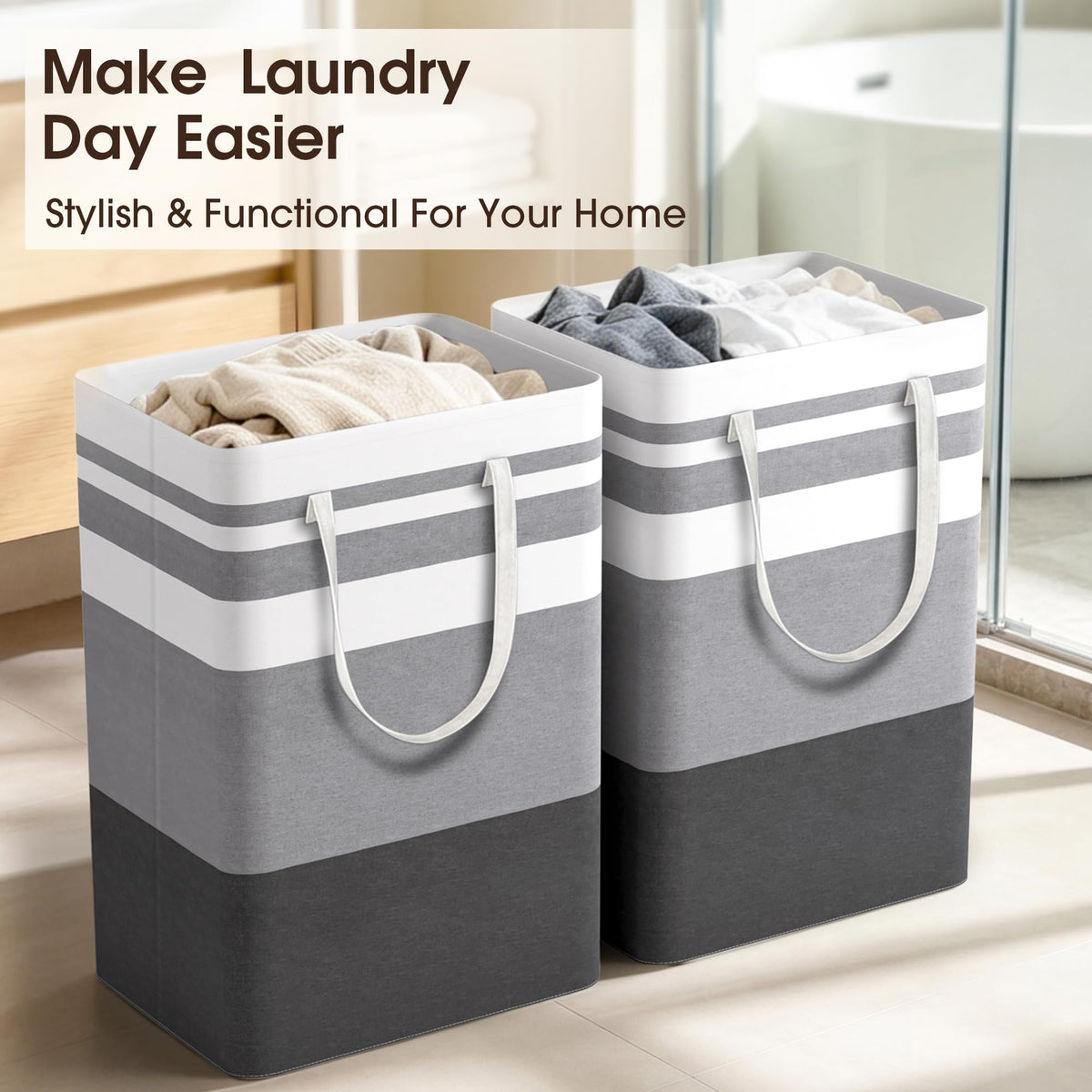 HomeHacks 2 Pack Large Laundry Baskets, Laundry Hampers Bags (Grey 75Lx2)