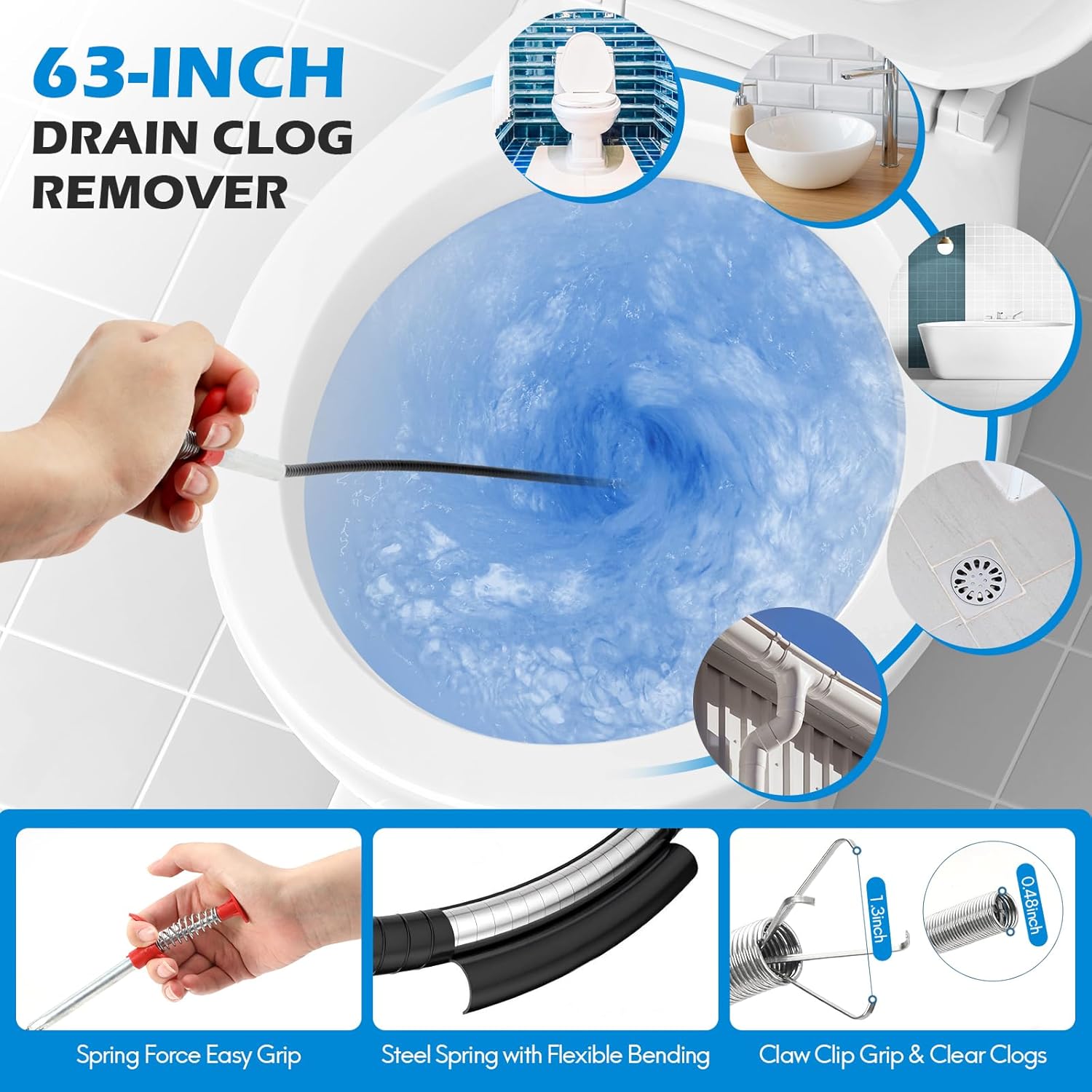 10 PCS Drain Snake Hair Drain Clog Remover Tool Set, Snake Drain Hair Removal Tool, Grabber Claw
