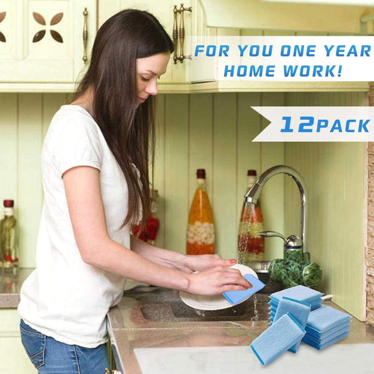 Nylon Cleaning Scrub Pad 12 Pack,Long-Lasting and Reusable Dishwashing Sponge,All-Purpose Scouring