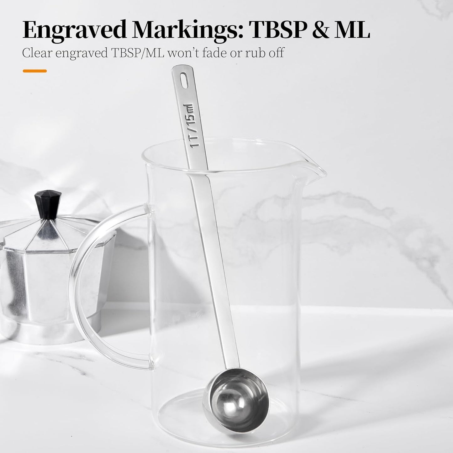 Long Handle Coffee Scoop: 8.3 Inch 18/8 Stainless Steel 1 Tablespoon Metal Measuring Spoon Tbsp