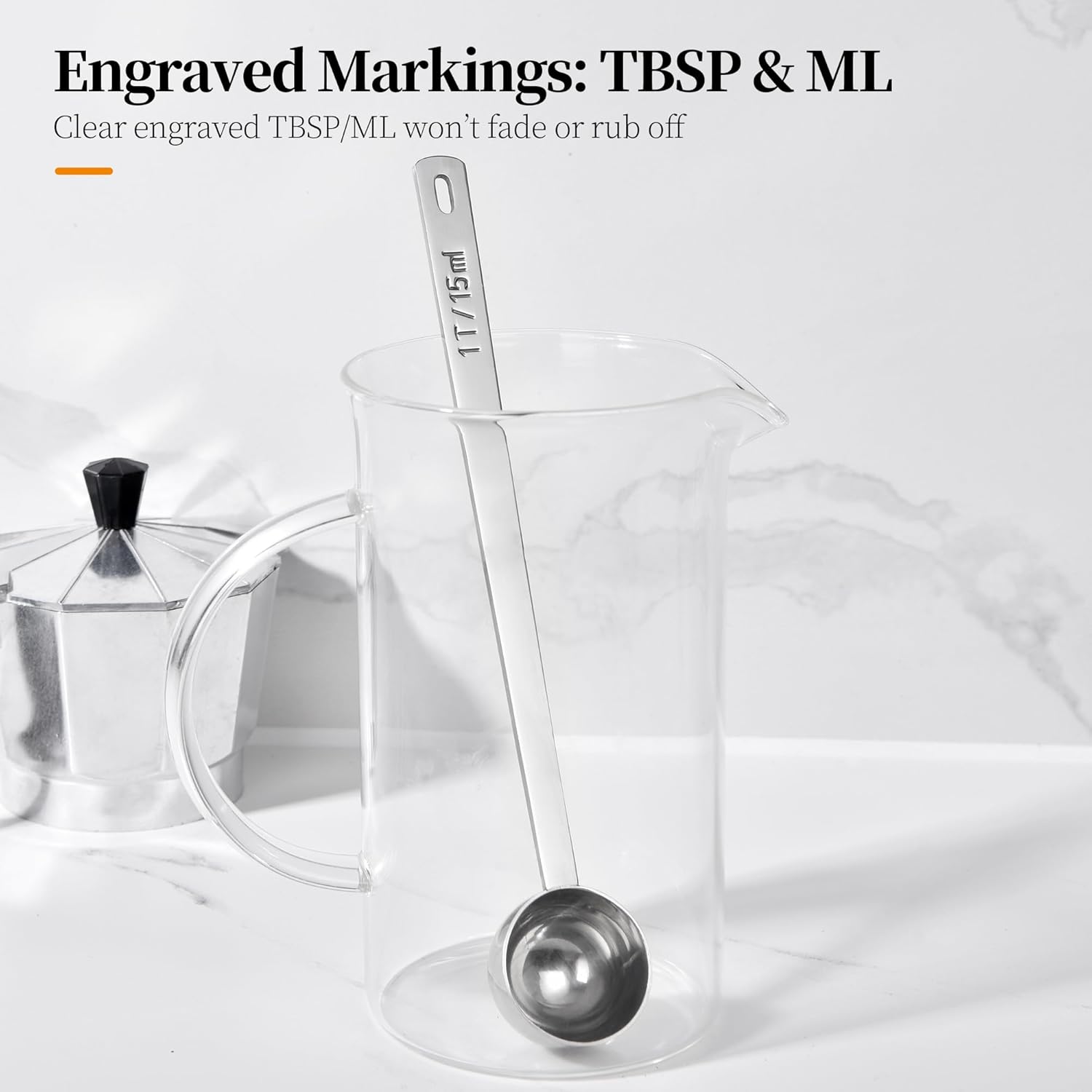 Long Handle Coffee Scoop: 8.3 Inch 18/8 Stainless Steel 1 Tablespoon Metal Measuring Spoon Tbsp