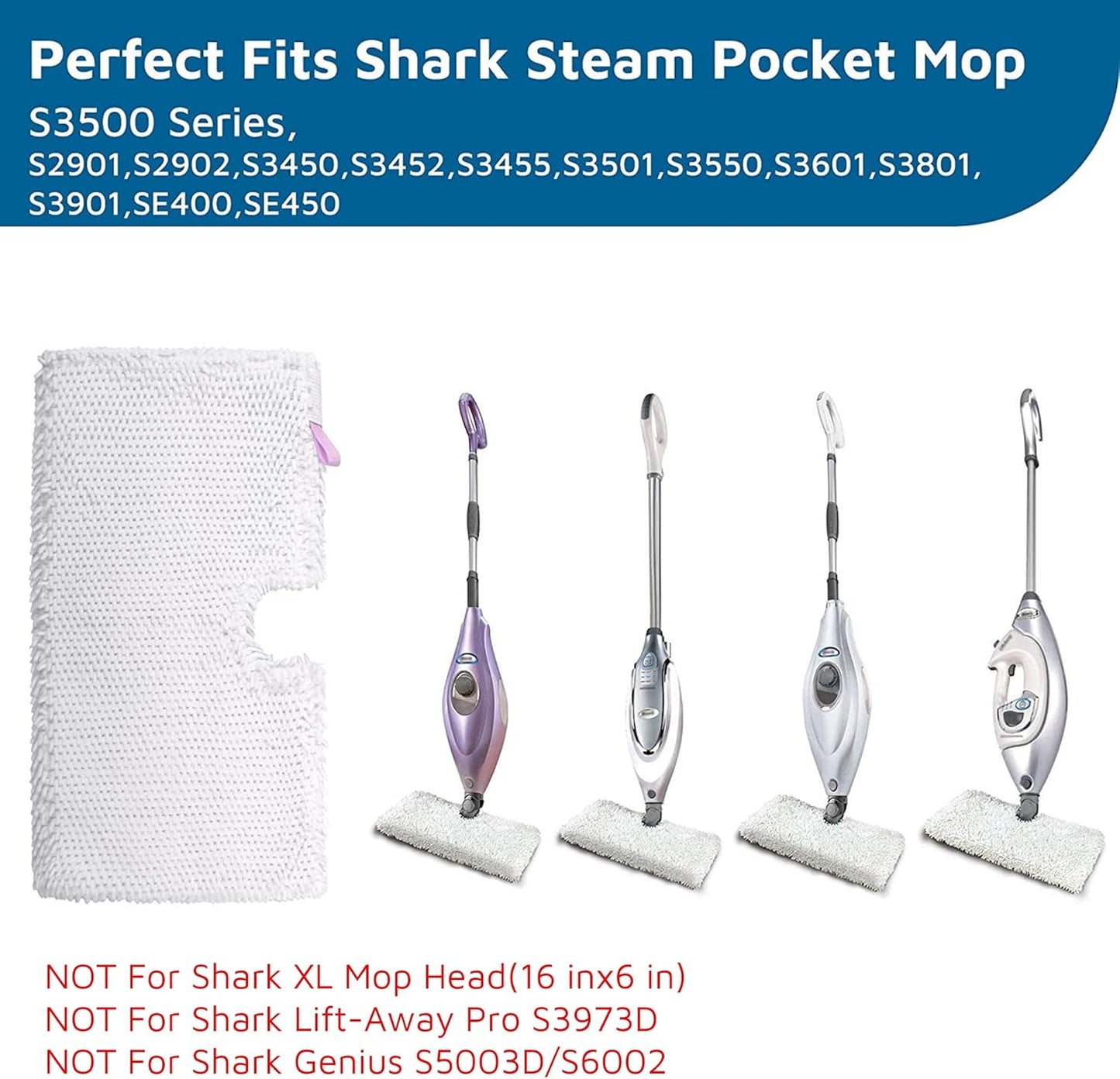Flammi Steam Mop Replacement Pads for Shark Steam Pocket Mop S3500 Series S3501 S3601 S3550 S3901