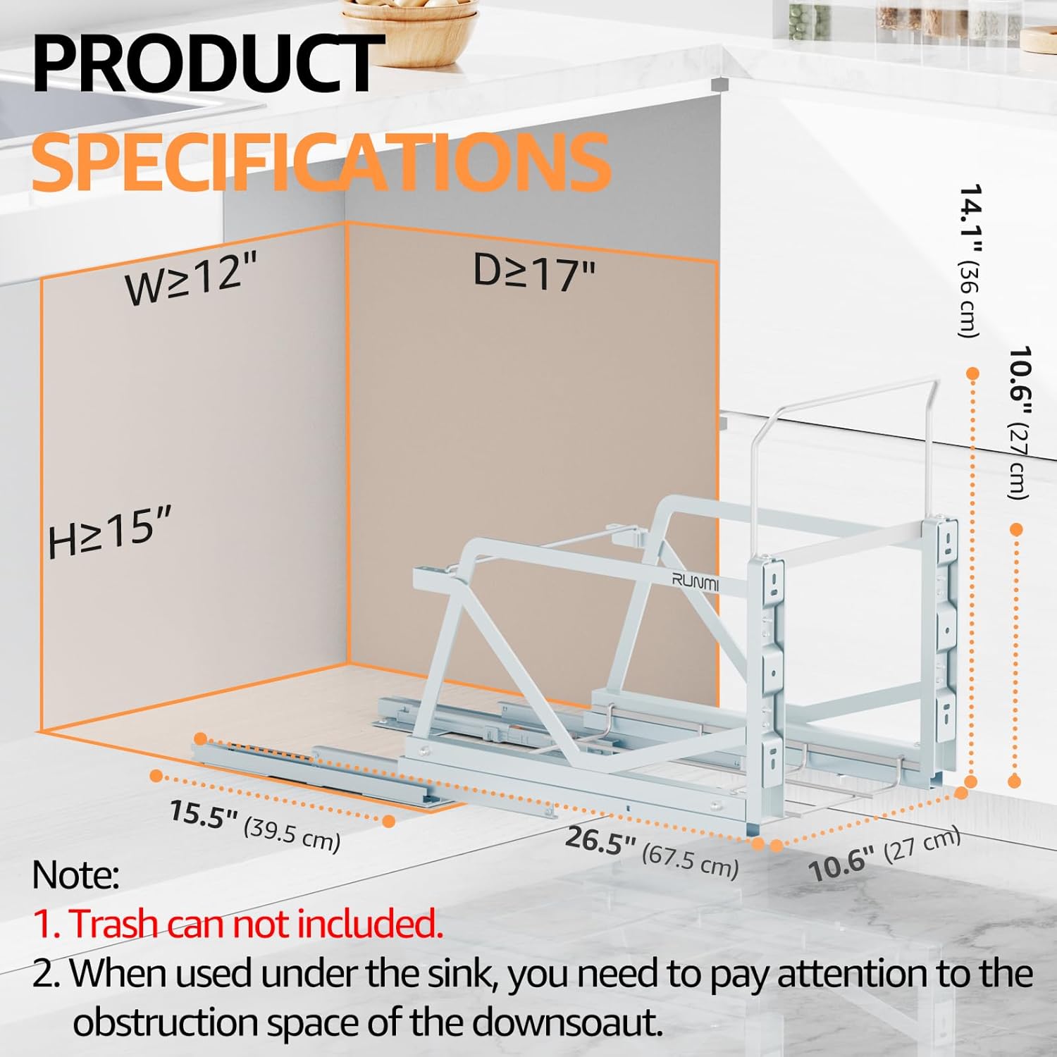 Pull Out Trash Can Under Cabinet Kit with Soft-Close Slides,Twin-Mode Under Sink Trash Can Pull Out