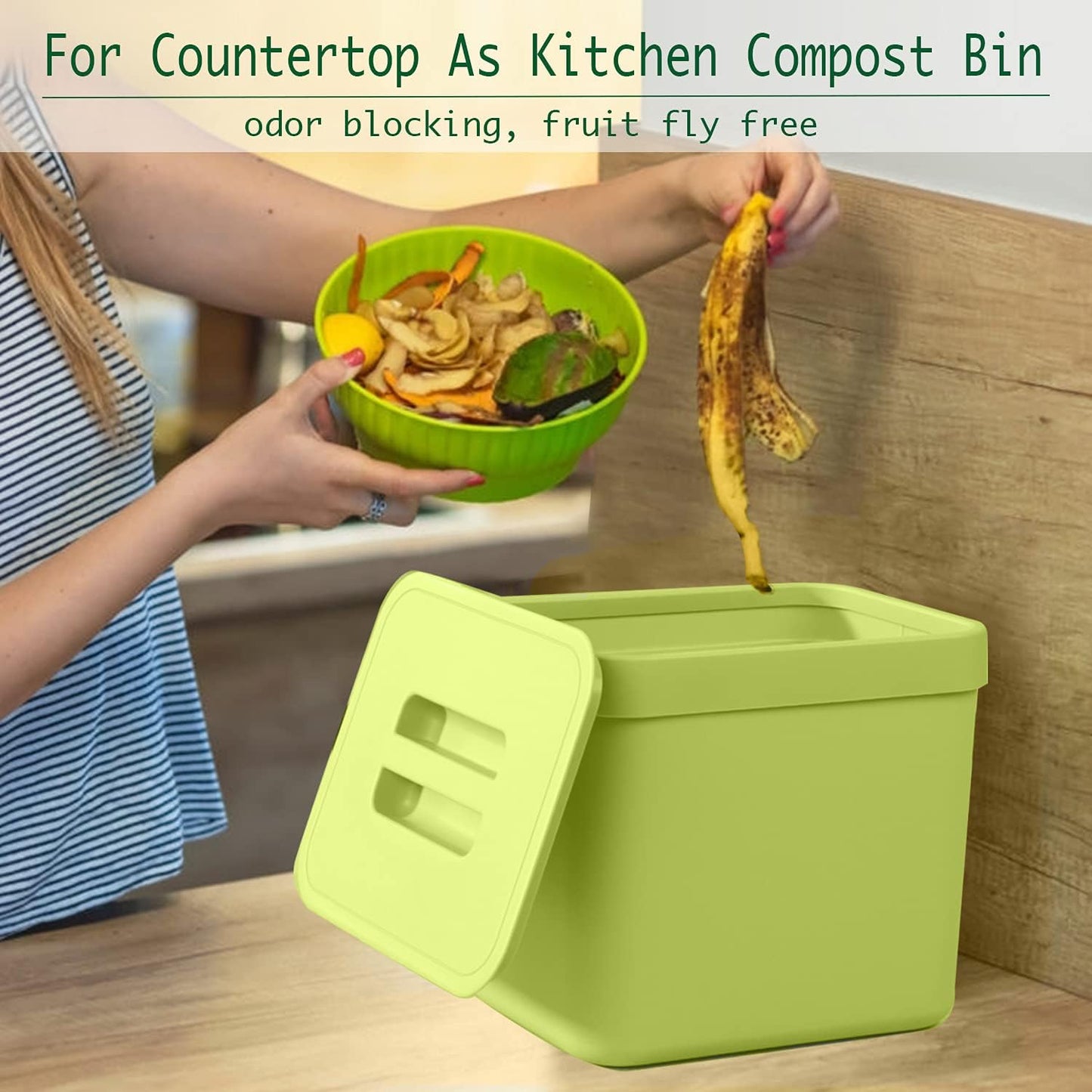 LALASTAR 1.8 Gallon Hanging Trash Can, Green, Plastic, Compost Bin Indoor Kitchen Sealed, Small