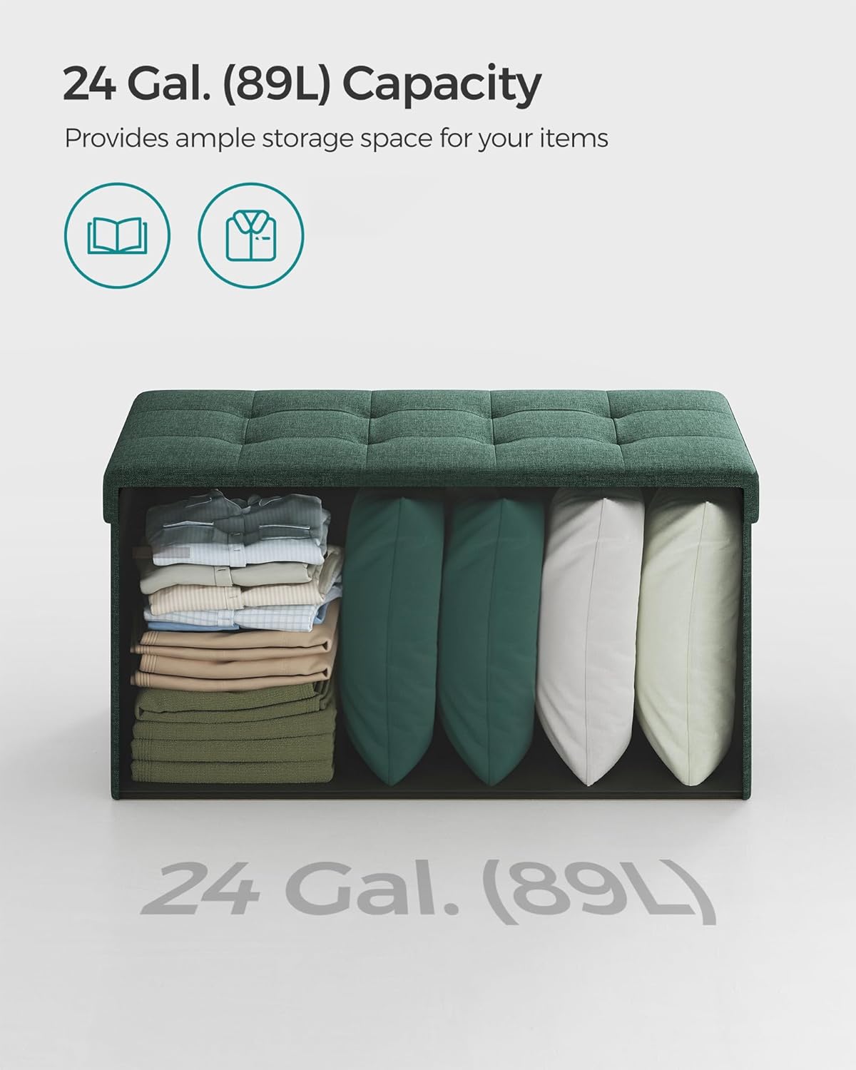 SONGMICS Mazie Collection - 30 Inches Folding Storage Ottoman Bench, Ottoman Foot Rest, End of Bed