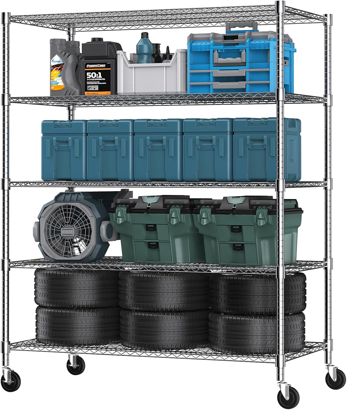 Himimi 5 Tier Wire Shelving with Wheels Heavy Duty Height Adjustable Metal Shelves for Storage