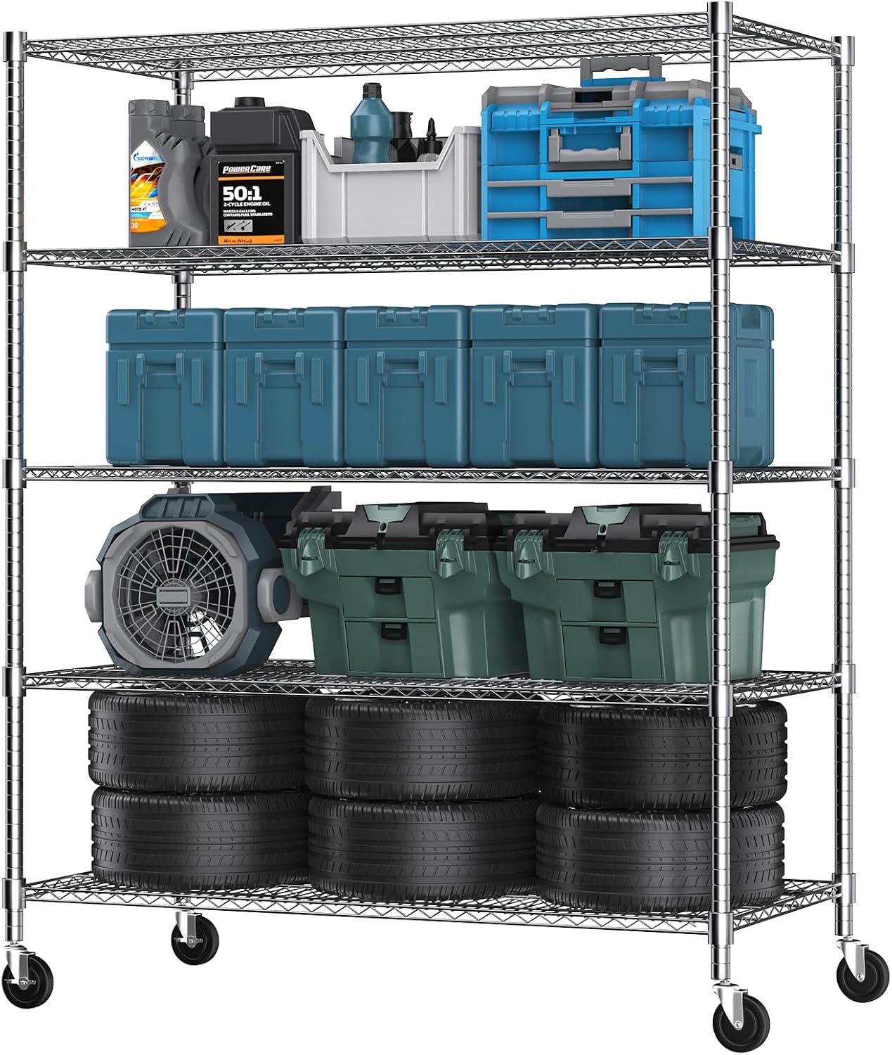 Himimi 5 Tier Wire Shelving with Wheels Heavy Duty Height Adjustable Metal Shelves for Storage