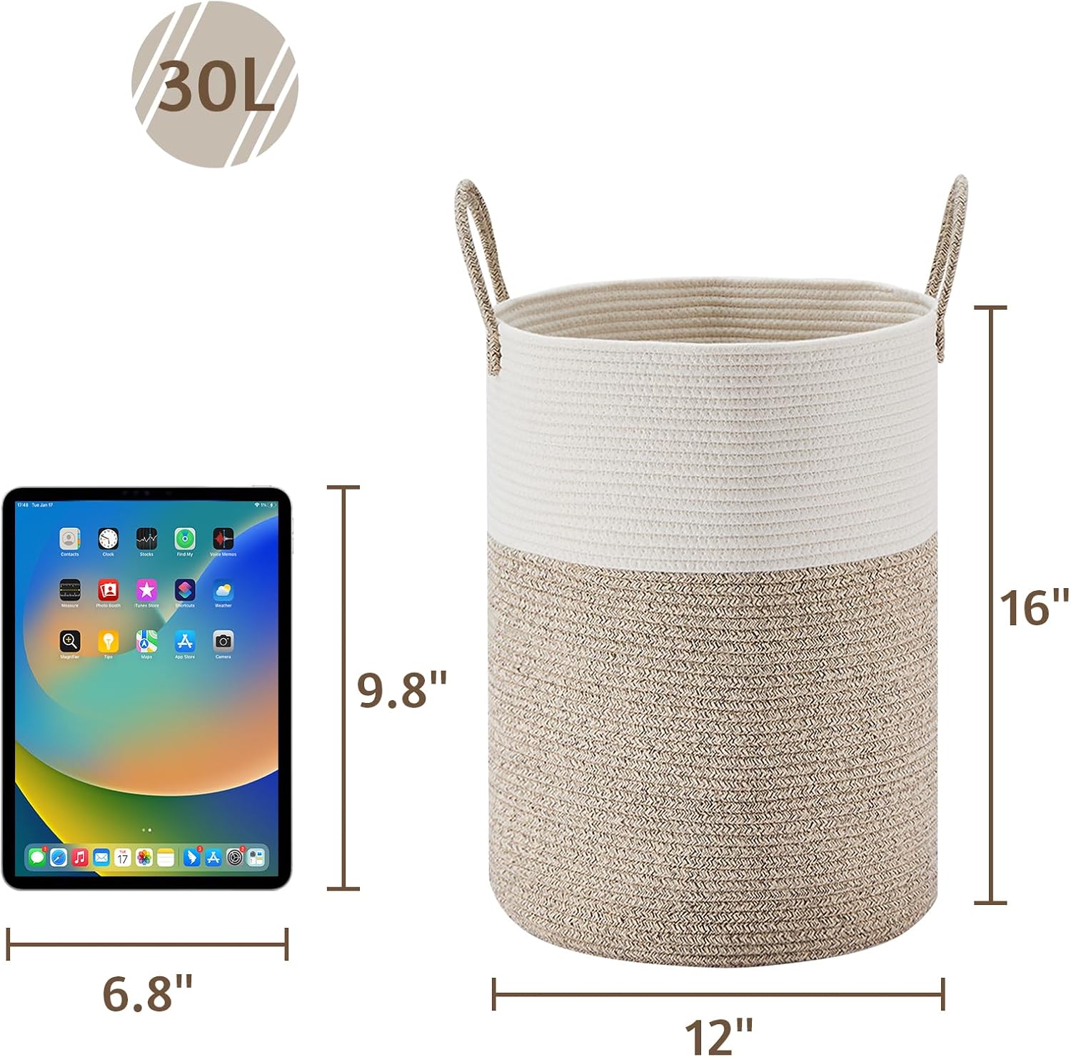 VIPOSCO Tall Laundry Hamper, Woven Rope Storage Basket for Blanket, Toys, Dirty Clothes in Living