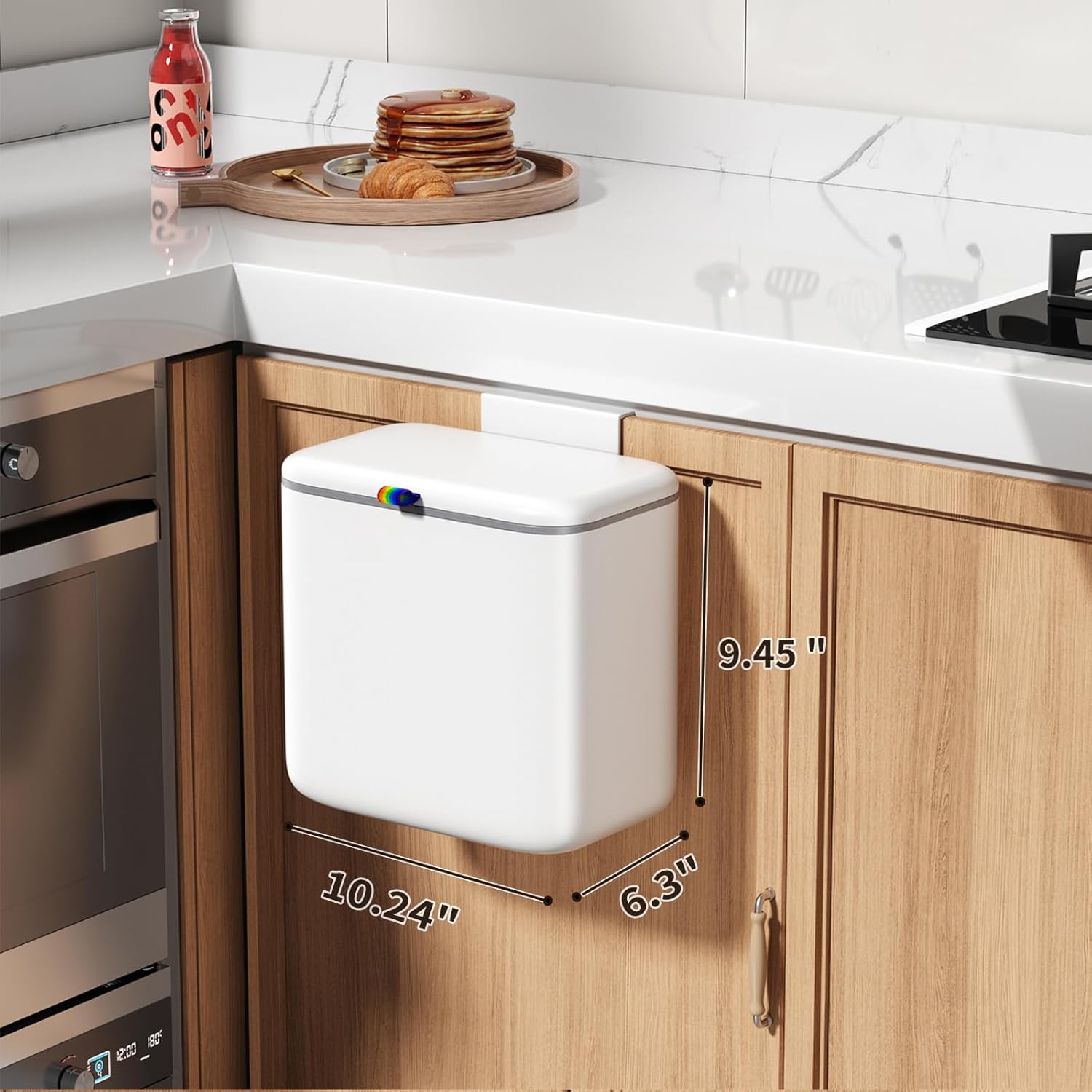 Kitchen Compost Bin with Lid - Hanging Small Trash Can for Countertop or Under Sink, 2.6 Gallon
