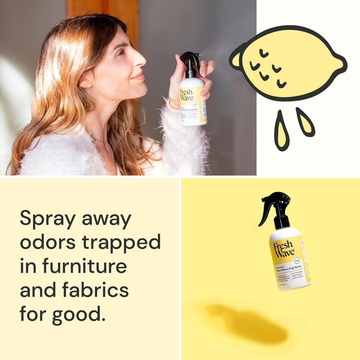 Fresh Wave Lemon Scent Odor Removing Spray, 8 fl. oz. | Pack of 2 | Odor Absorber for Home