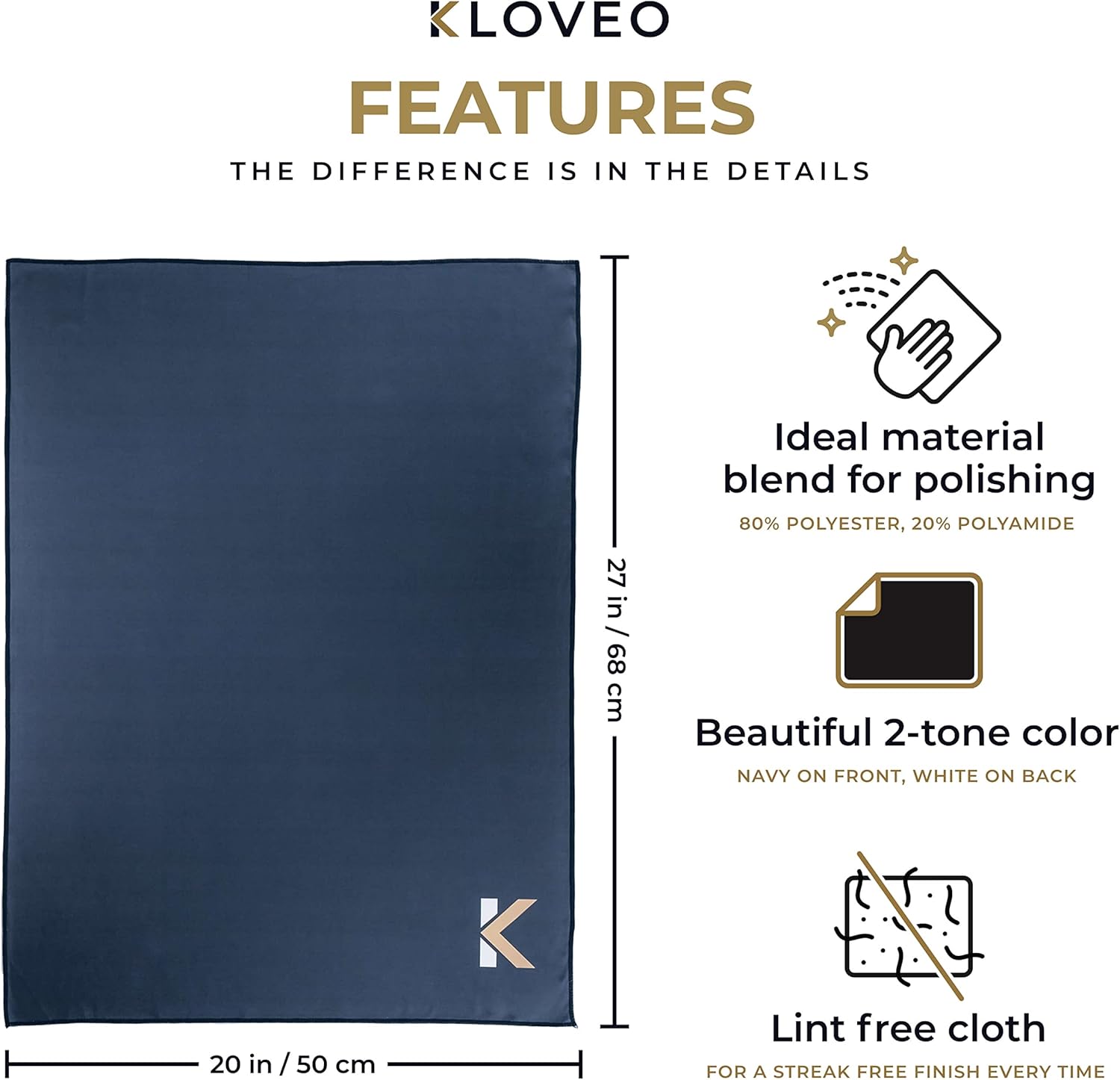 KLOVEO Polishing Cloth - Wine Glass Polishing Cloths - 20x27 Inch Large Size, Lint Free, Microfiber