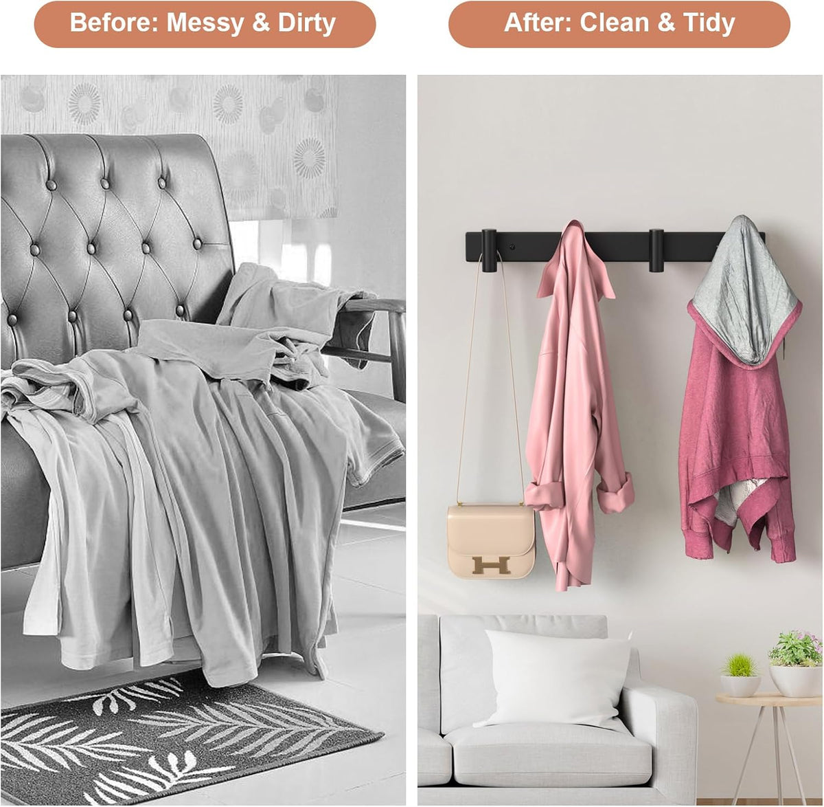 PMMASTO Coat Rack Wall Mounted, 4 "T Shaped Wall Hooks for Hanging, Heavy Duty Stainless Steel Coat