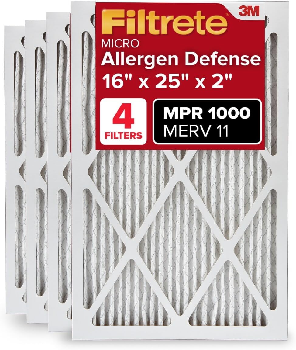 Filtrete 16x25x2 AC Furnace Air Filter, MERV 11, MPR 1000, Allergen Defense, 3-Month Pleated 2-Inch