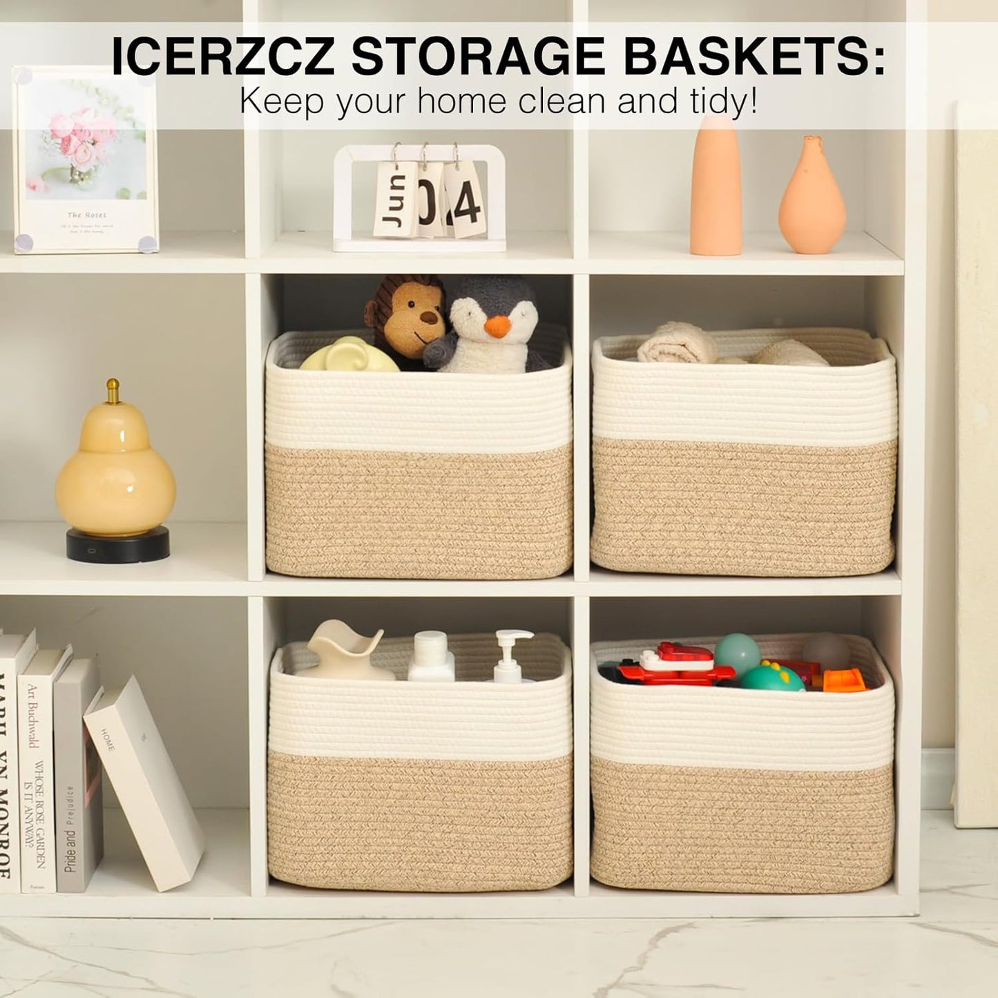Storage Baskets for Organizing & Shelves, Woven Cotton Rope Organization Bins for Dog Toys