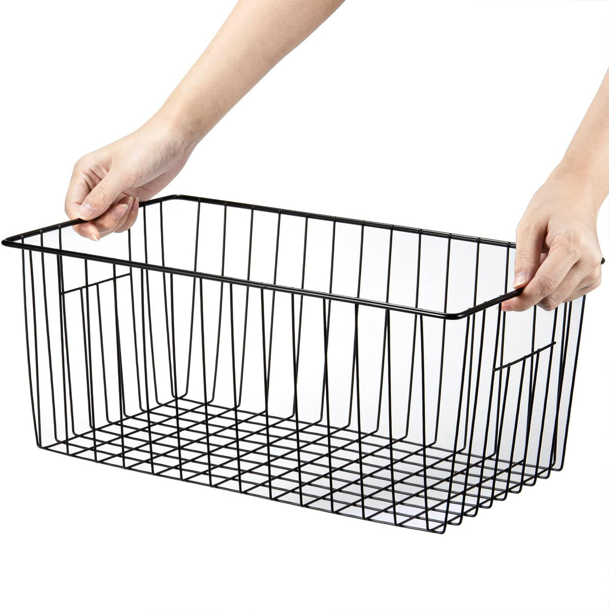 16inch Freezer Wire Storage Organizer Baskets, Household Refrigerator Bin with Built-in Handles for
