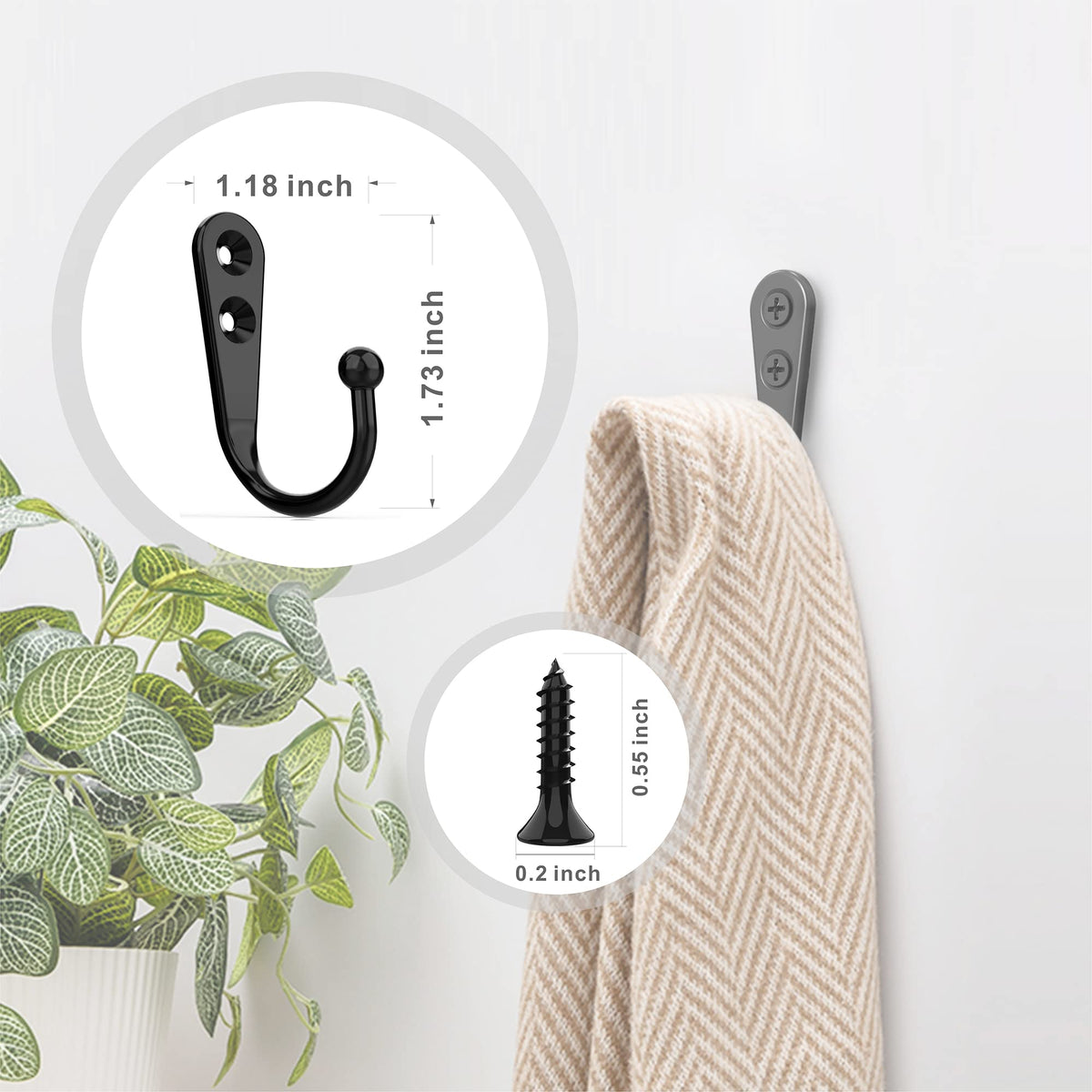 ZAYBOD 15 Pack Black Wall Hooks, Premium Zinc Alloy Coat Hook