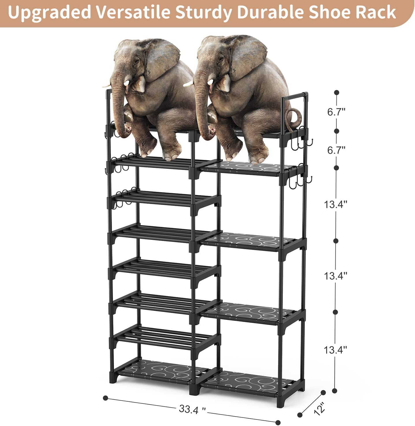 ROJASOP Shoe Rack Organizer, 8-Tier Metal Shoe Rack for Closet Entryway Garage, 26-32 Pairs Tall