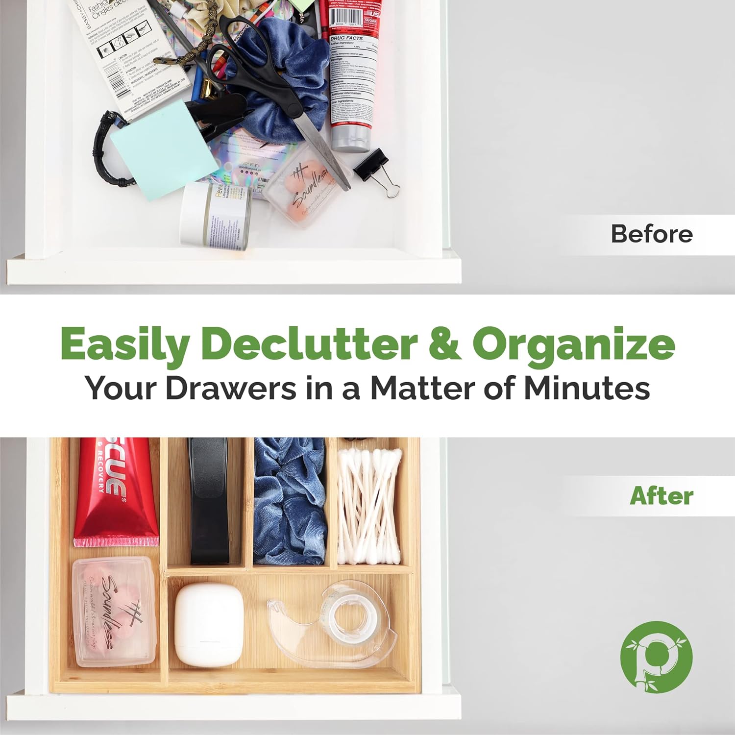 Silverware Organizer - Small Extra-Deep Wooden Kitchen Drawer Organizer Divider for Spoons, Forks