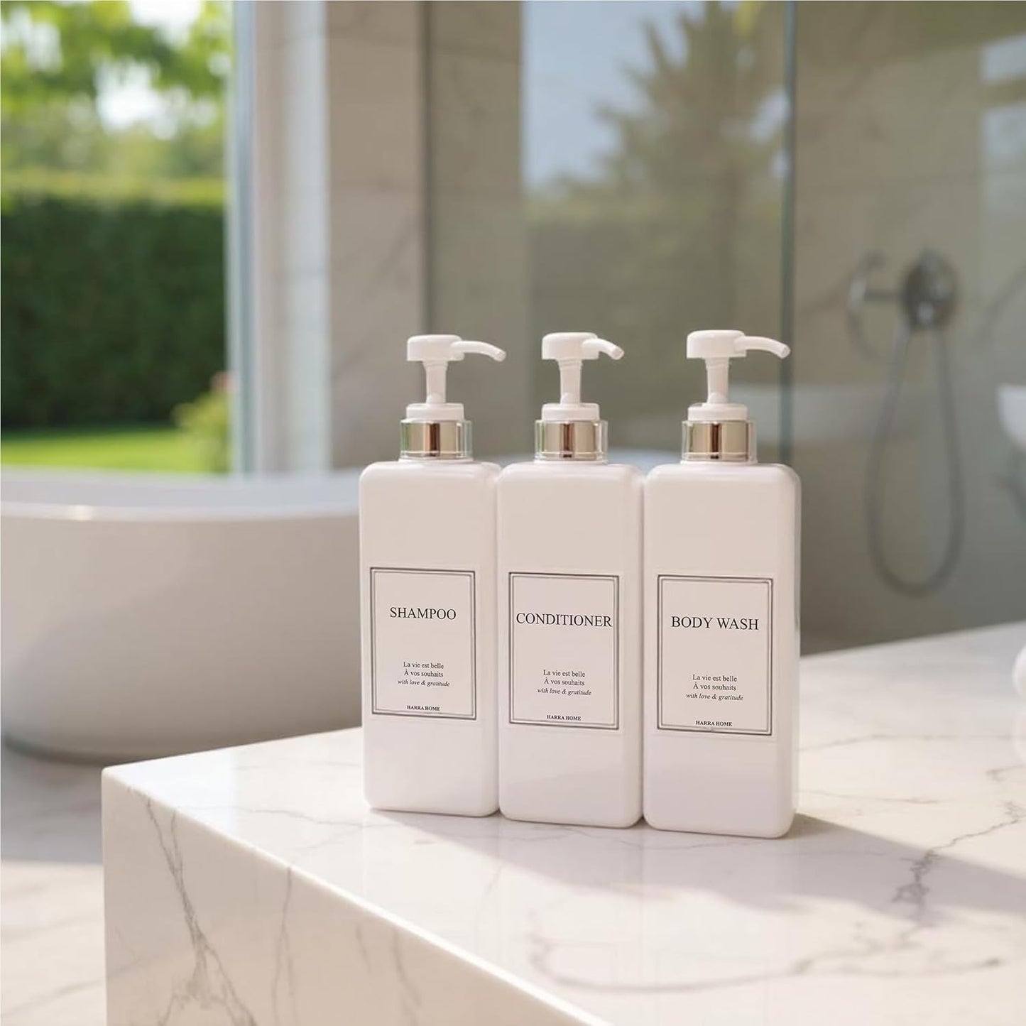 Modern Design Large 27 oz Shampoo and Conditioner Dispensers - Empty Plastic Refillable Pump Bottle