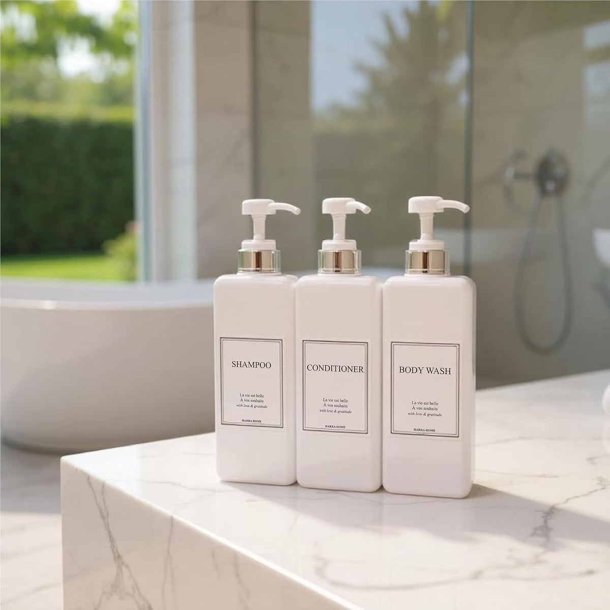 Modern Design Large 27 oz Shampoo and Conditioner Dispensers - Empty Plastic Refillable Pump Bottle