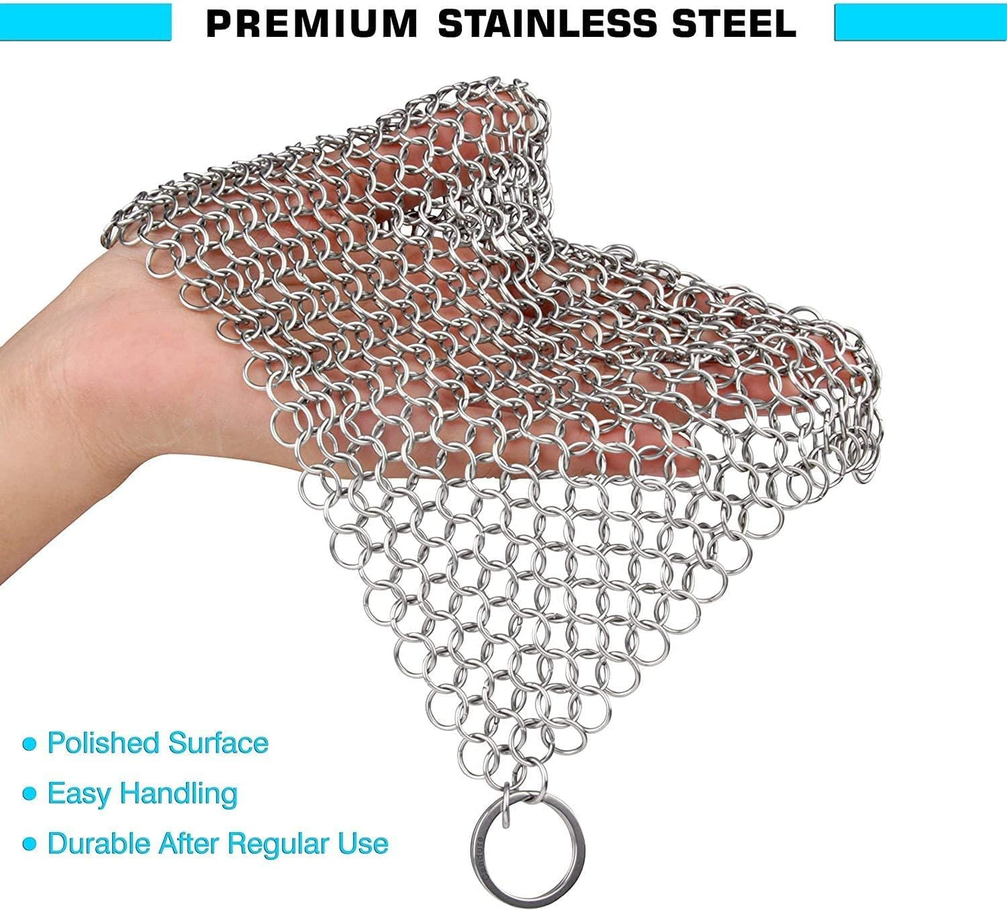 Scrubber Chainmail - Cleaner for Cast Iron Stainless Steel Anodized Cookware Scraper Cleaning Dutch