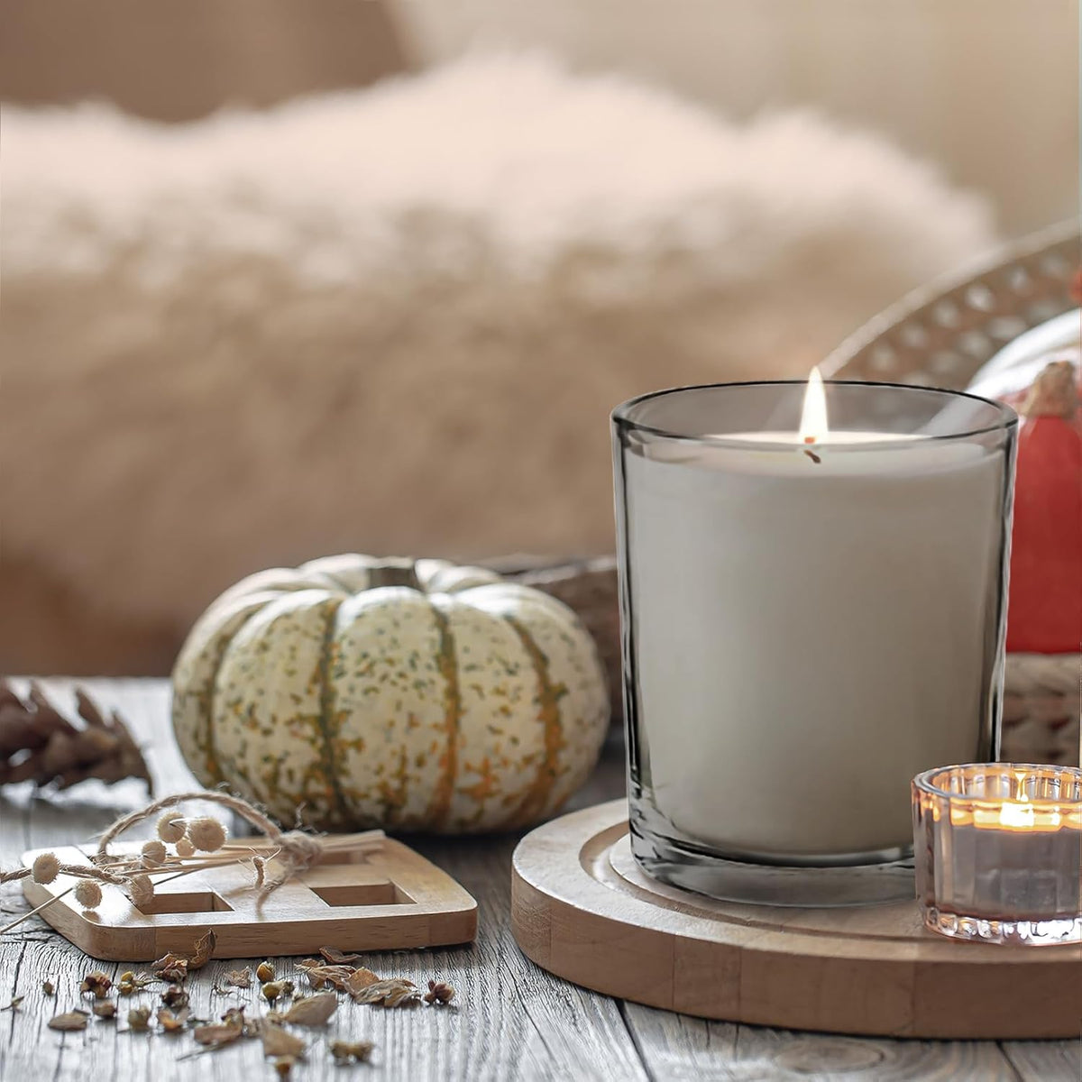 14 OZ Thick Candle Jars for Making Candles 12 Pcs, 3 Wick Empty Jars with Wood Lids for Candle