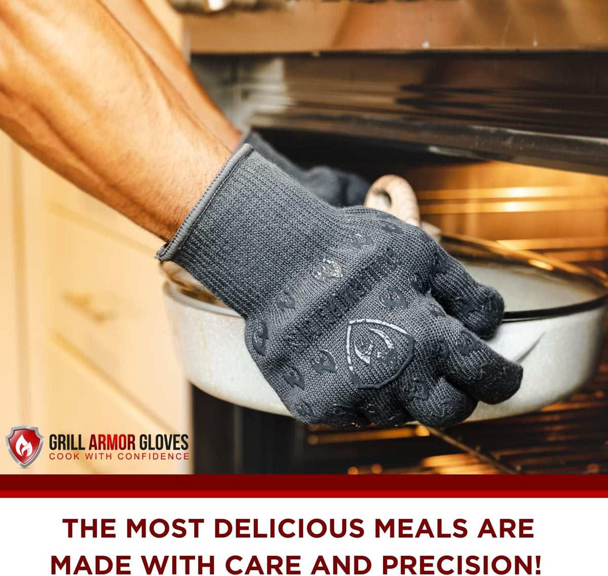 Grill Armor Oven Gloves 932°F Extreme Heat & Cut Resistant Oven Mitts with Fingers for BBQ