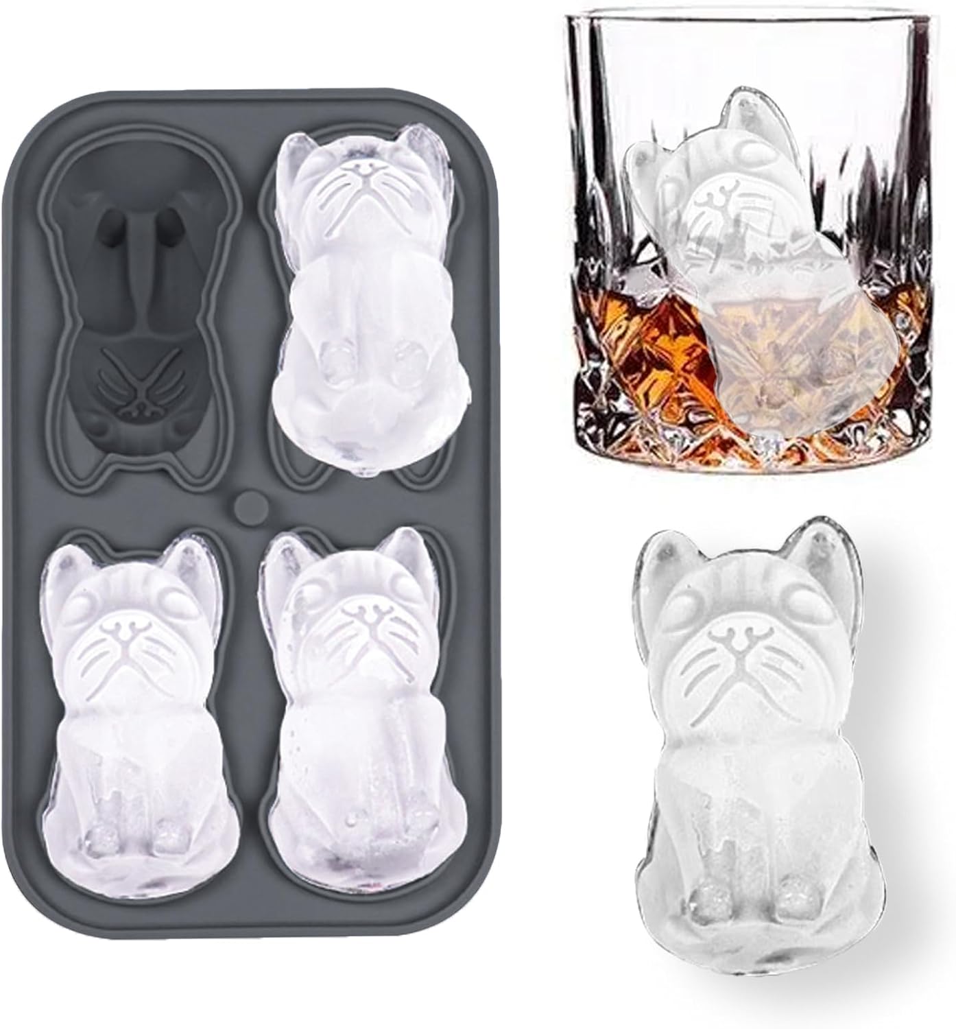 French Bulldog Gifts 3D Ice Cube Mold, Admaison Ice Cube Tray with Funnel for Cocktails