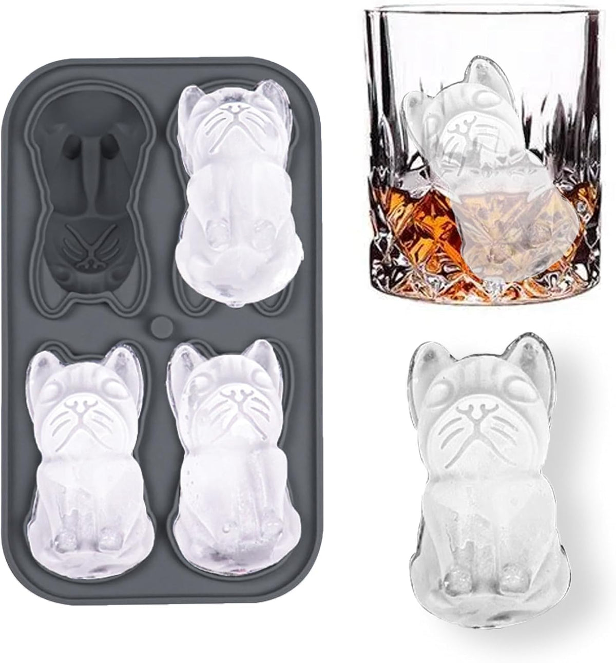 French Bulldog Gifts 3D Ice Cube Mold, Admaison Ice Cube Tray with Funnel for Cocktails