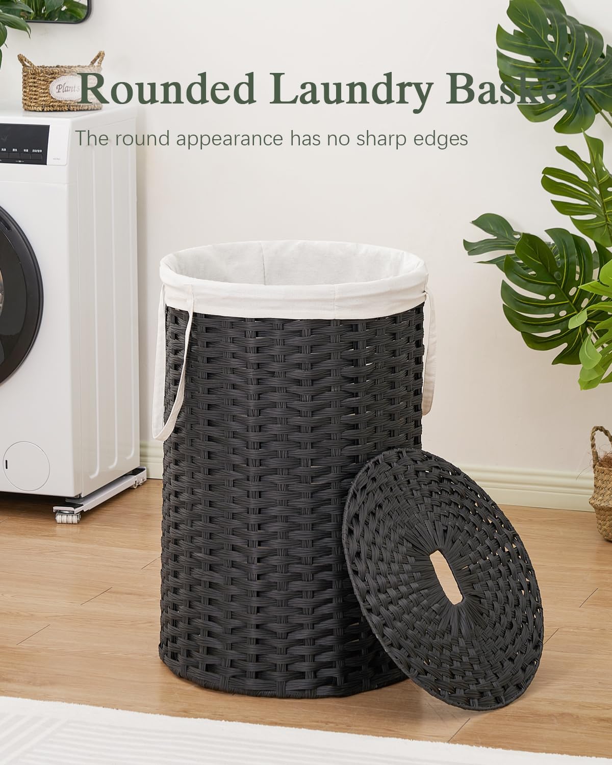 Large Laundry Hamper Laundry Basket Round 34.3 Gal (130 L) Handwoven Wicker Laundry Baskets Rattan