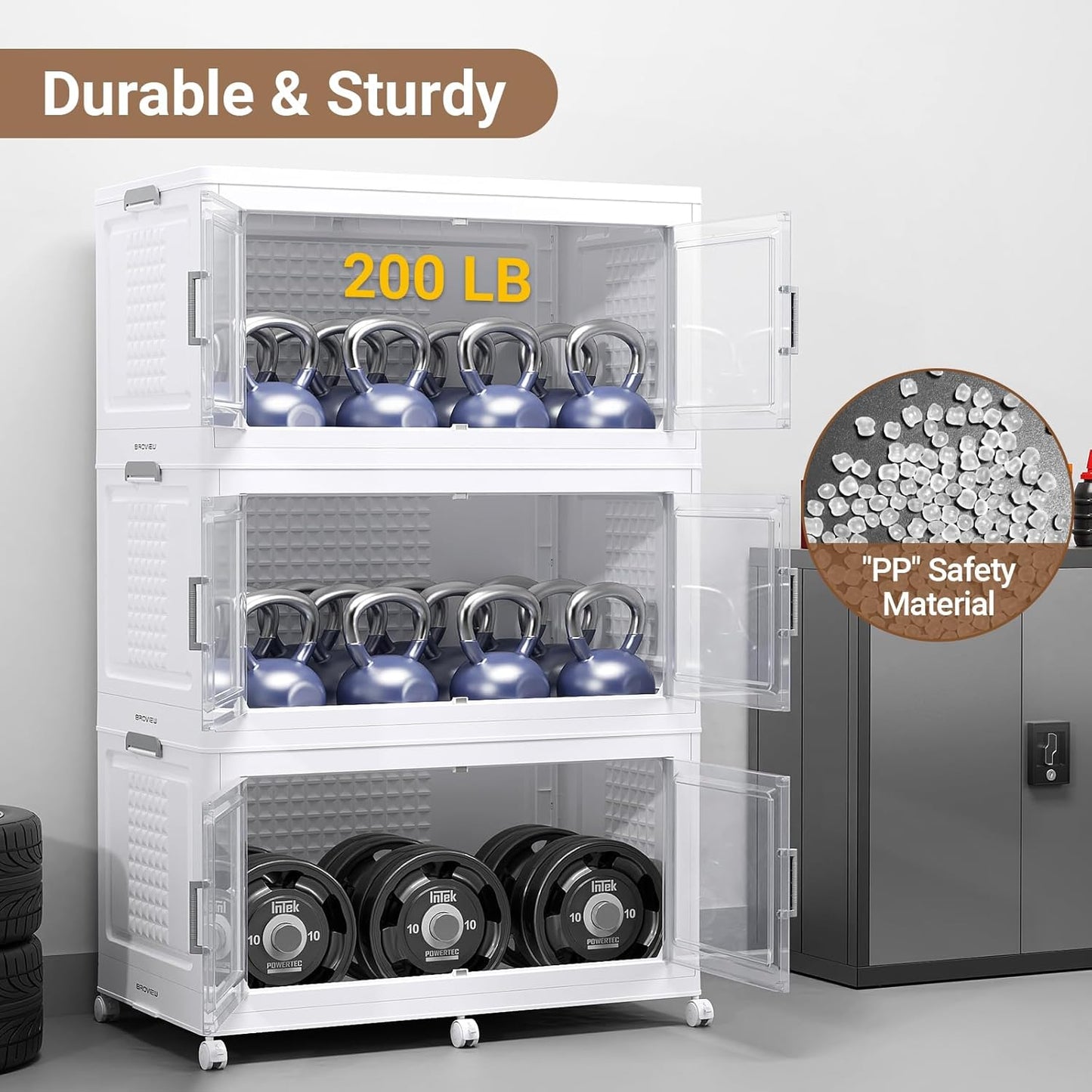 BROVIEW 324 Qt Plastic Storage Bins with Lid, Doors & Wheels, 3Pack Extra Large Stackable